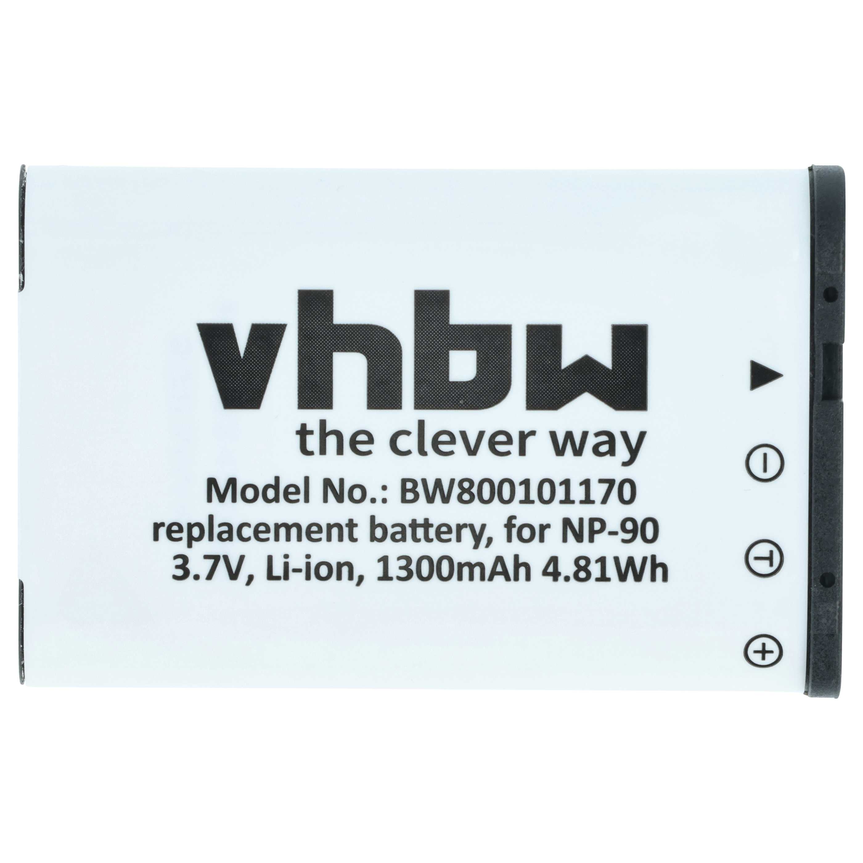 2x Battery replaces Casio NP-90 - 1300mAh, 3.6V, Li-Ion