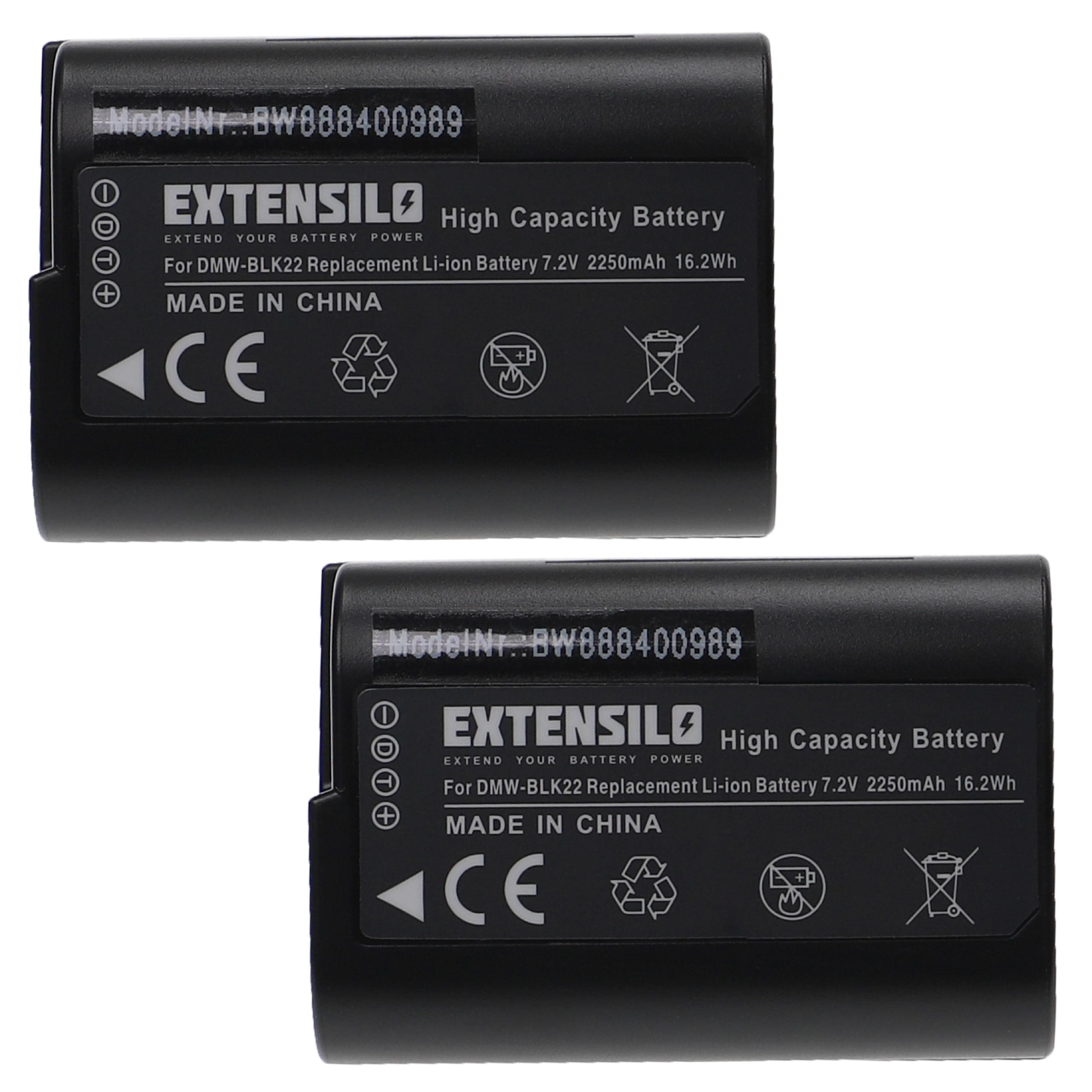 2x Battery replaces Panasonic DMW-BLK22, DMW-BLK22, DMW-BLK22GK - 2250mAh, 7.2V, Li-Ion