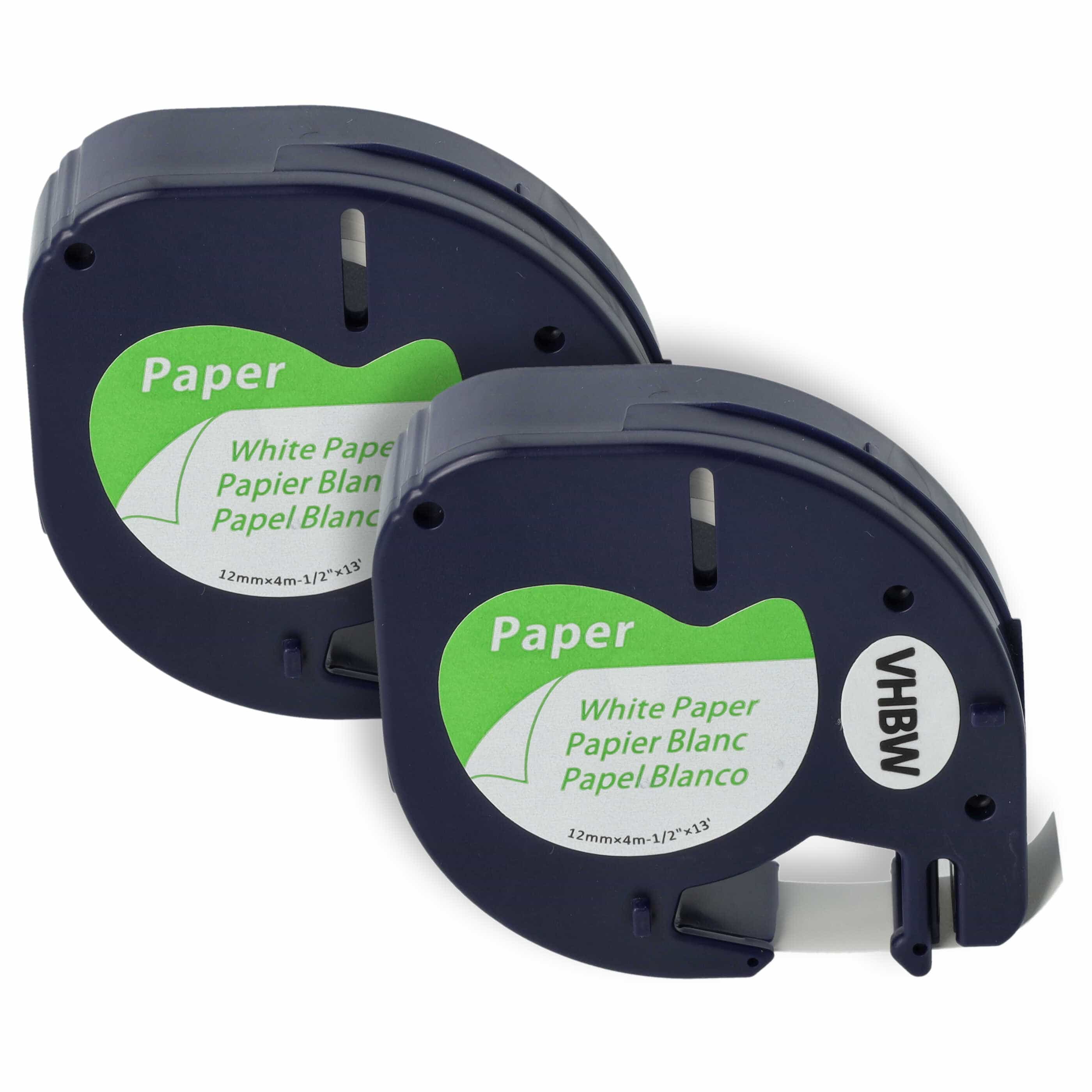 2x Label TapePaper replaces Dymo S0721520, 91200 - 12 mm Black to White