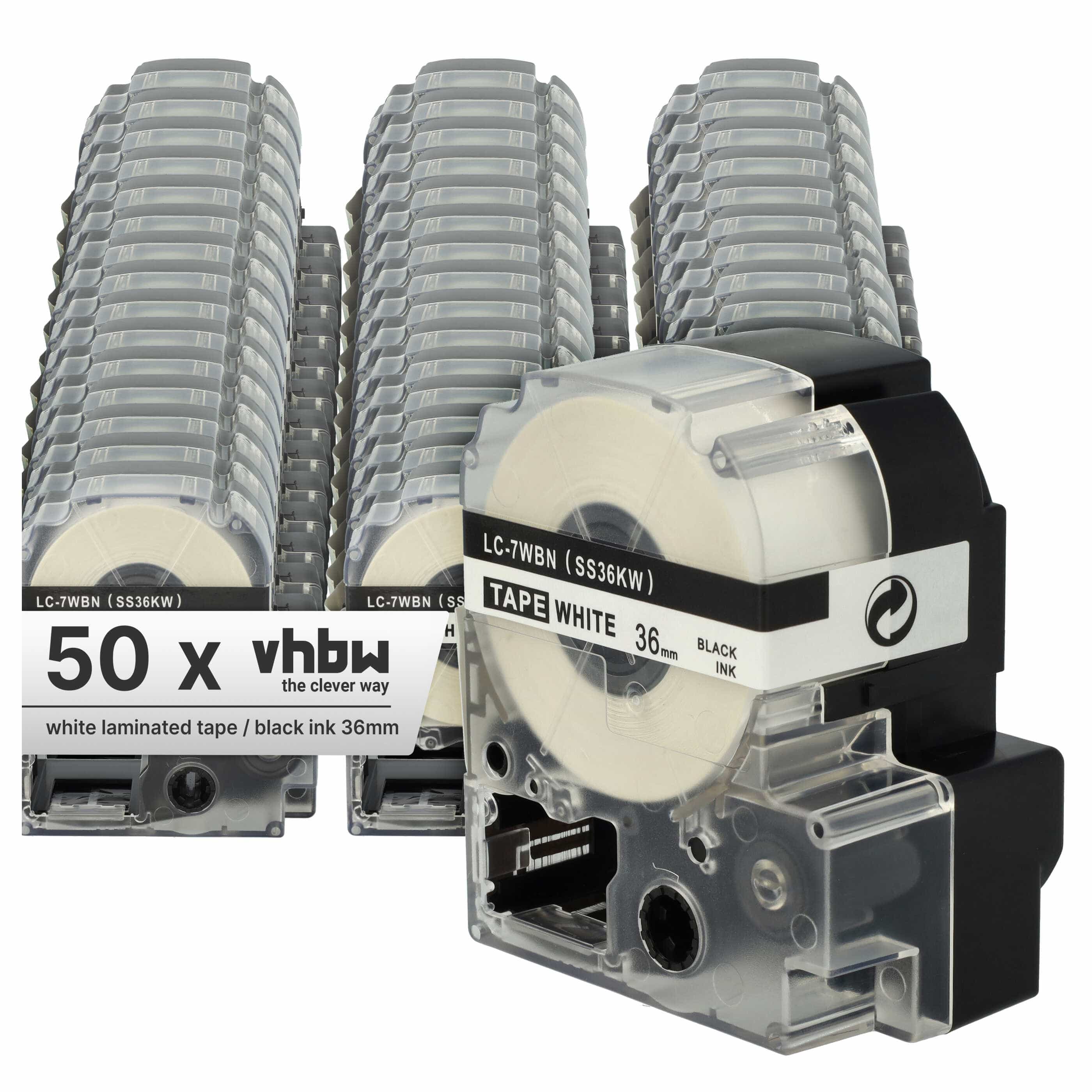 50x Label Tape replaces Epson LC-7WBN - 36 mm Black to White