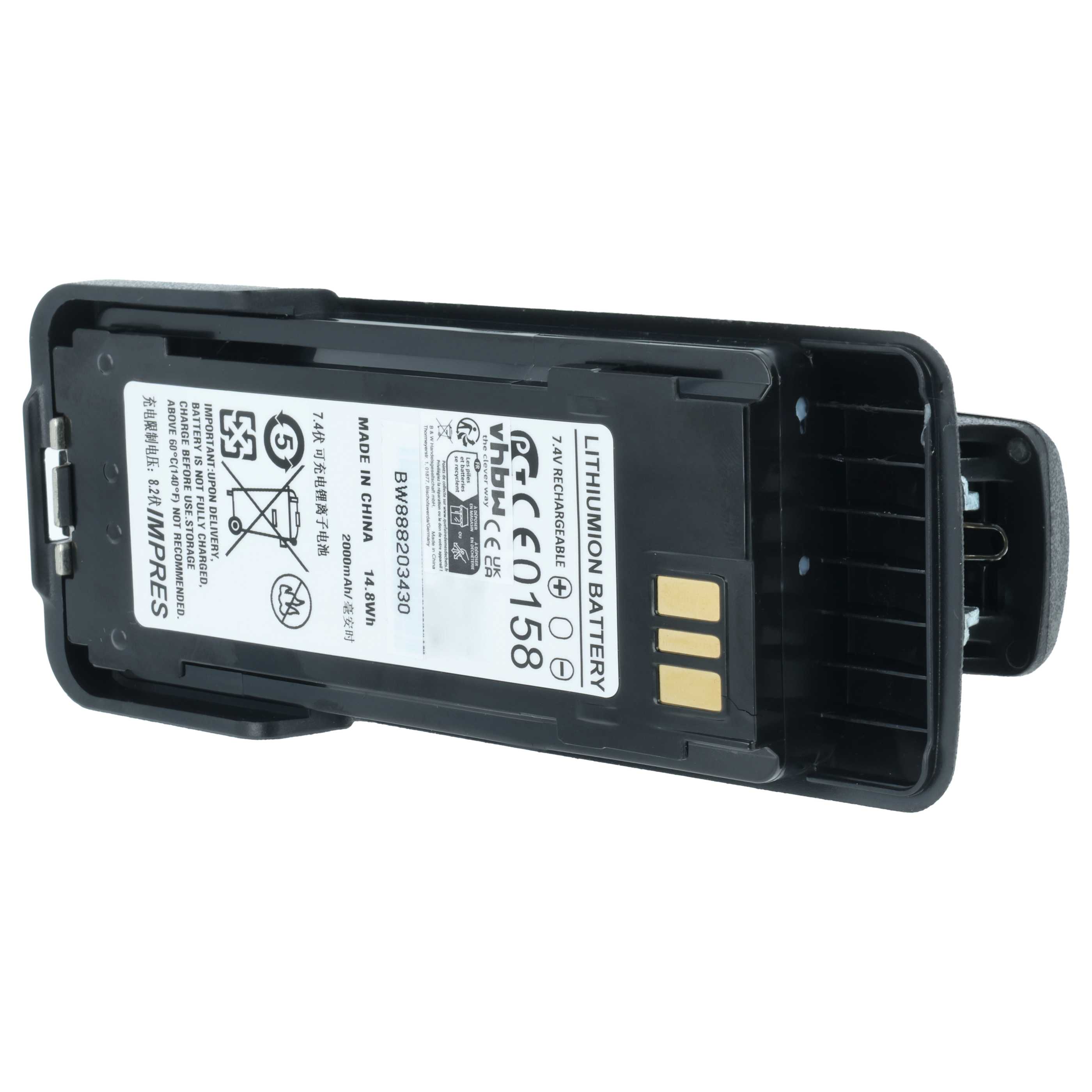 Radio 5x Battery replaces Motorola NNTN8359A, NNTN8359, NNTN8359C - 2000 mAh 7.4 V Li-Ion + Belt Clip
