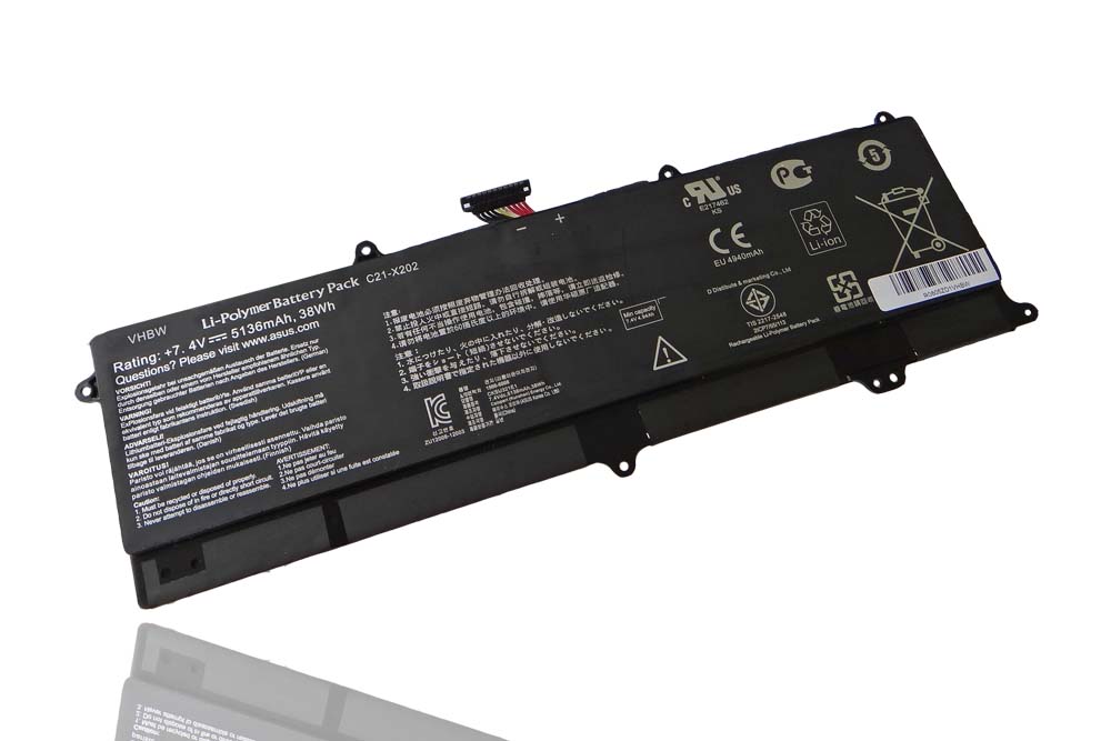 Batterie remplace Asus 0B200-00230300, C21-X202, C21X202 pour ordinateur portable - 5100mAh 7,4V Li-polymère