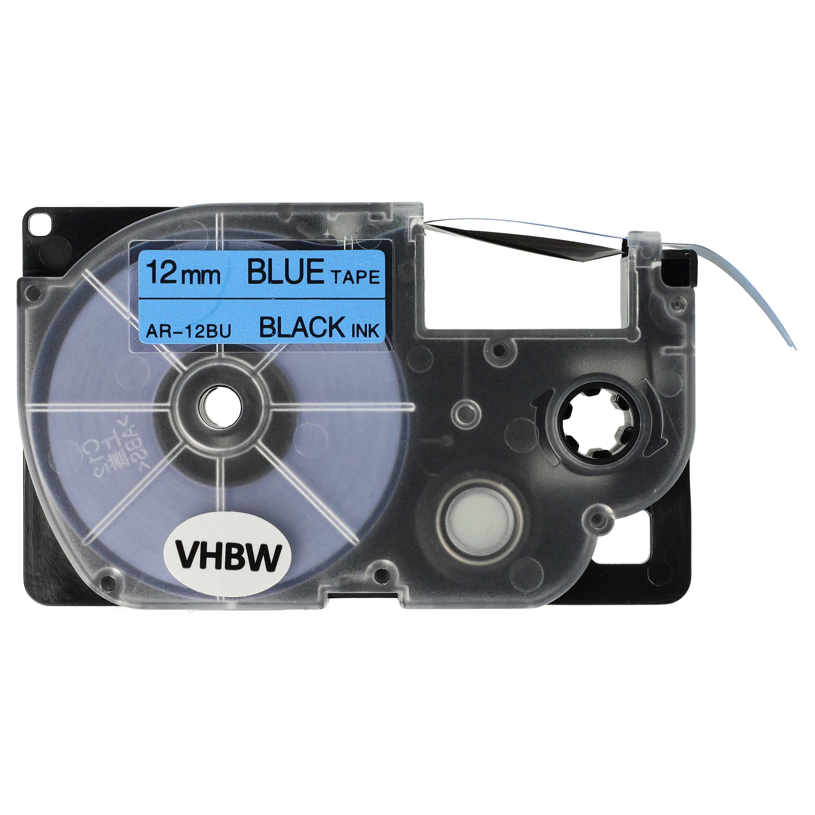 Label Tape replaces Casio XR-12BU, XR-12BU1 - 12 mm Black to Blue