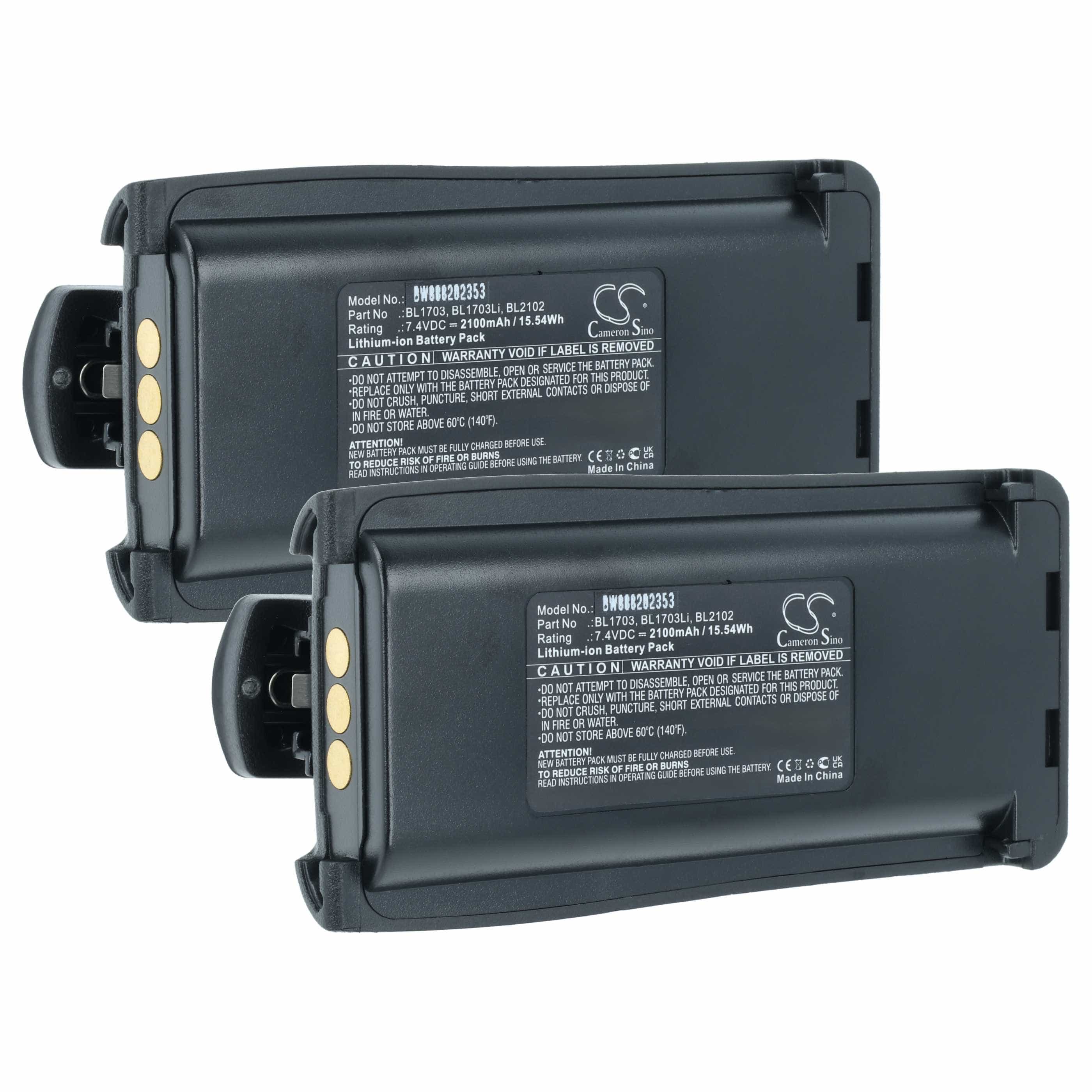 Radio 2x Battery replaces Hyt BL2102, BL1703Li, BL-2102Li, BH1801 - 2100 mAh 7.4 V Li-Ion + Belt Clip