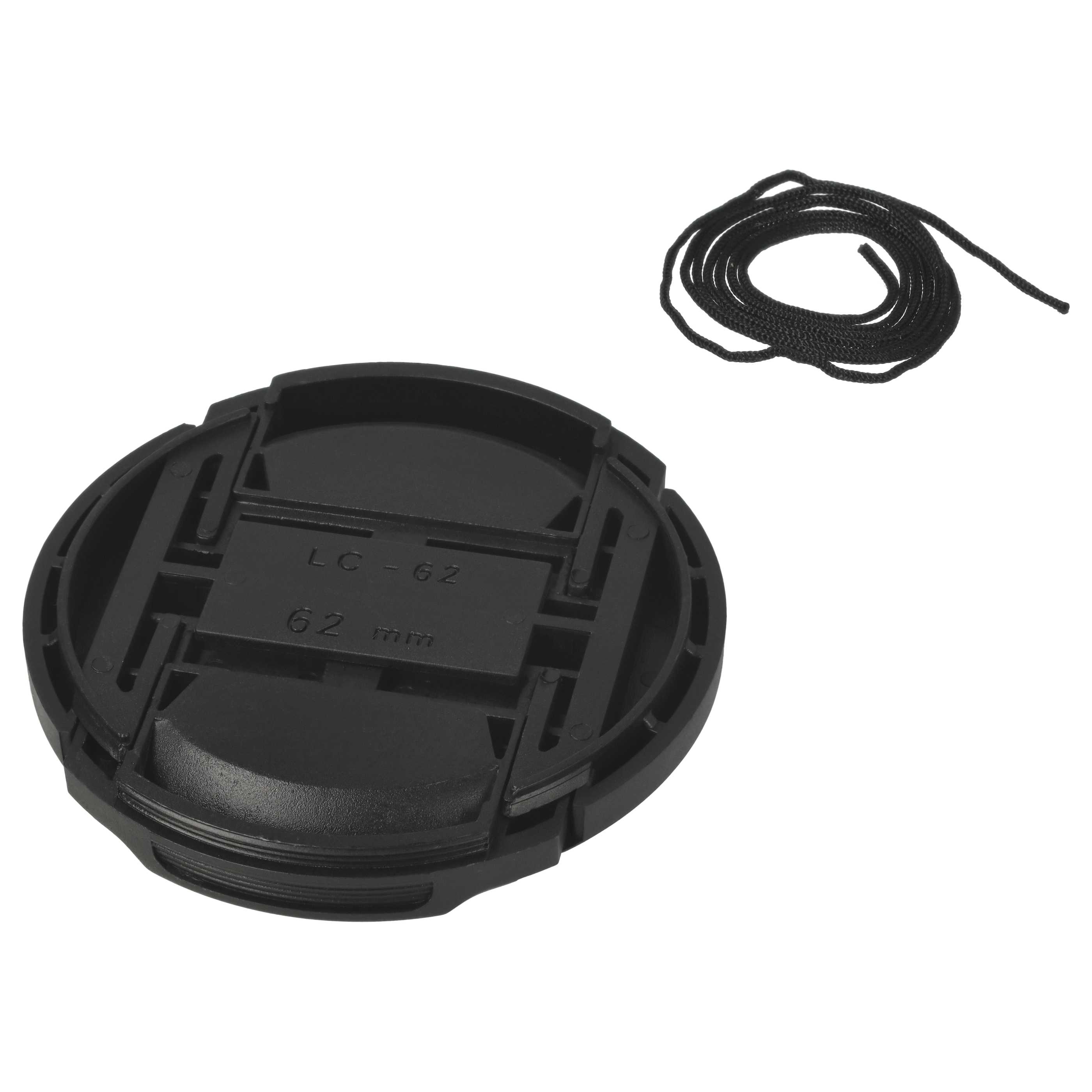 Bouchon d'objectif 62 mm - Prise centrée, plastique, noir