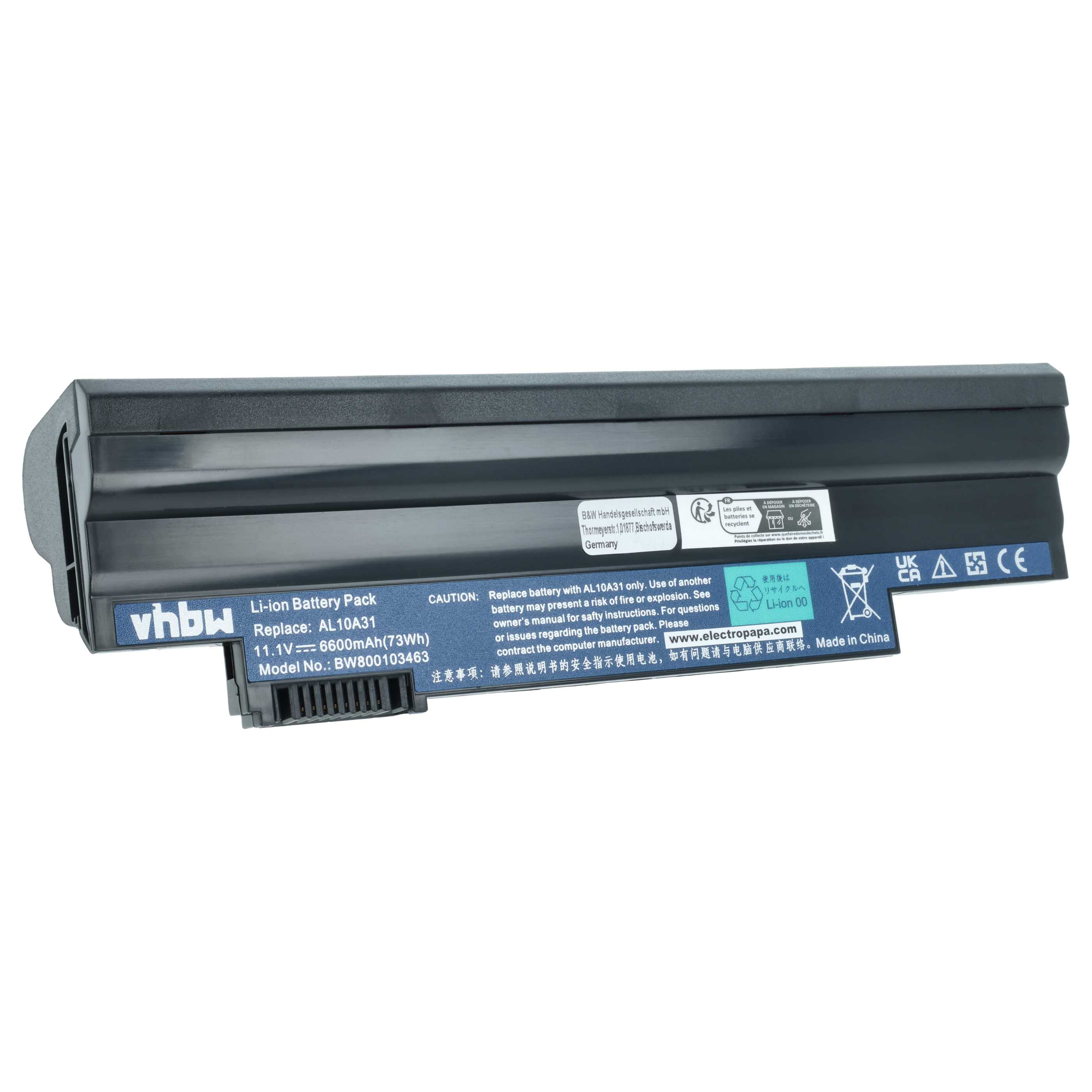 Akumulator do laptopa Acer Aspire One D255, D257, D260, D270 - 6600 mAh 11,1 V Li-Ion, czarny