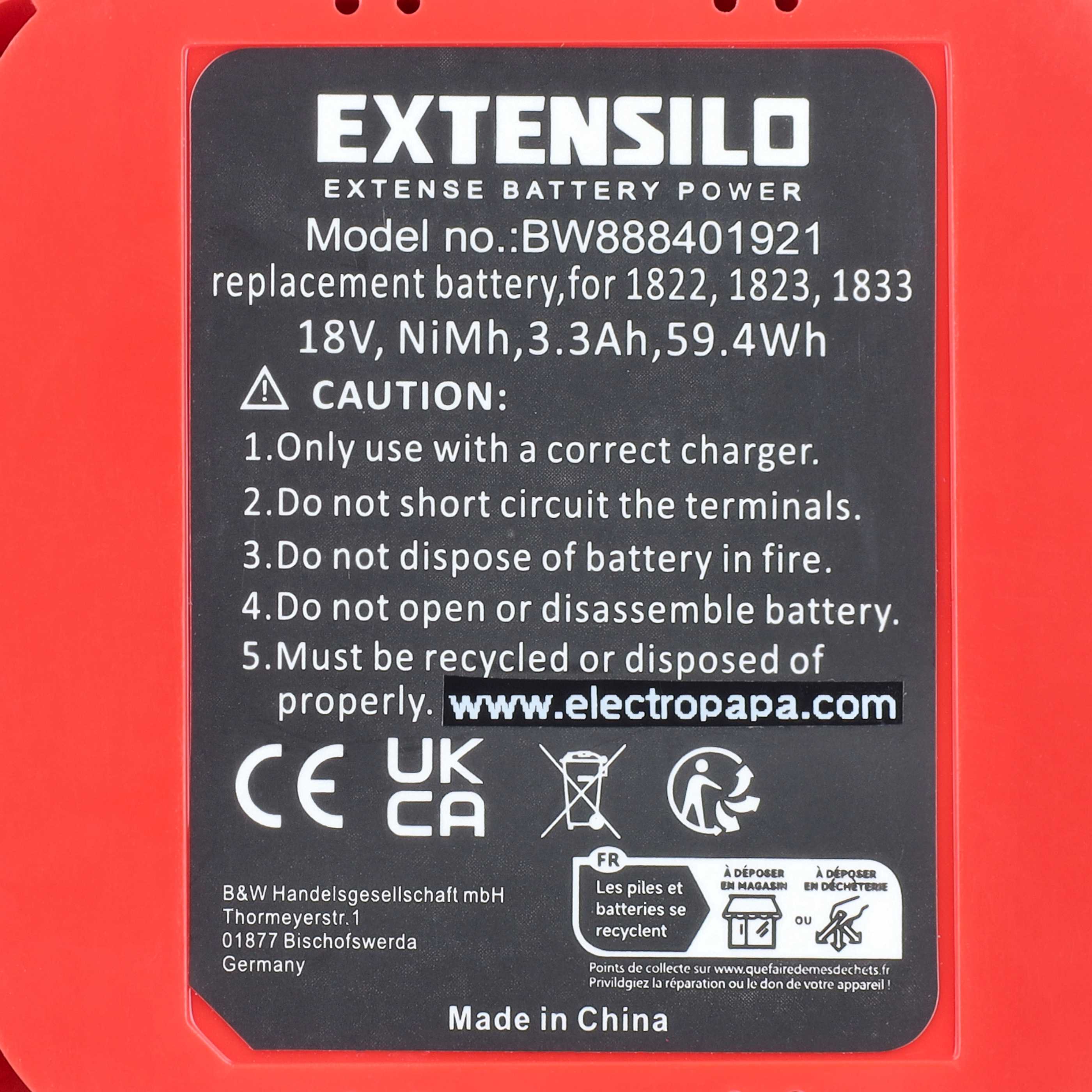 2x Battery replaces Makita 1835, 1822, 1833, 1823, 1835F, 1834 Electric Power Tool - 3300 mAh, 18 V, NiMH
