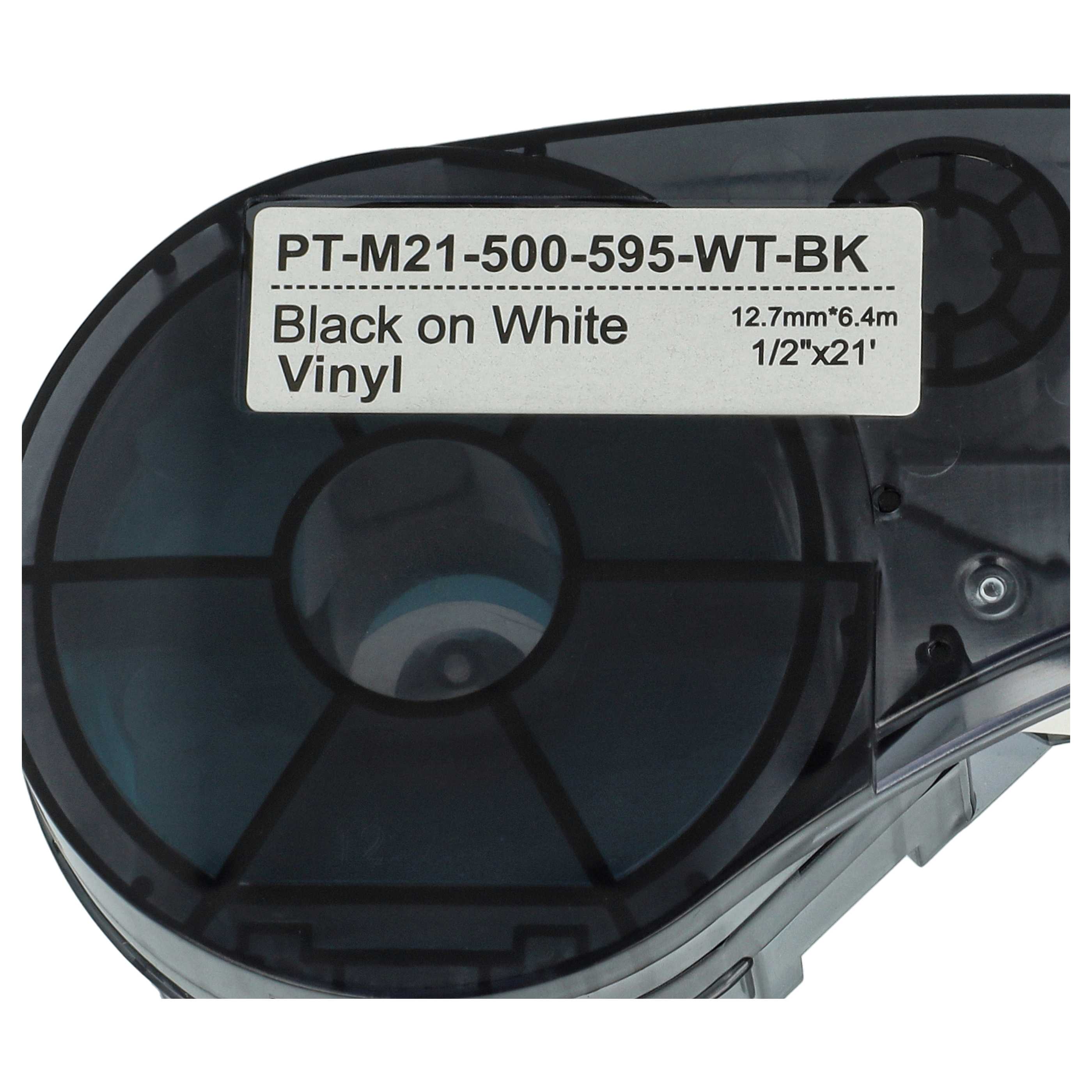 2x Schriftband als Ersatz für Brady M21-500-595-WT 12,7mm Schwarz auf Weiß, Vinyl