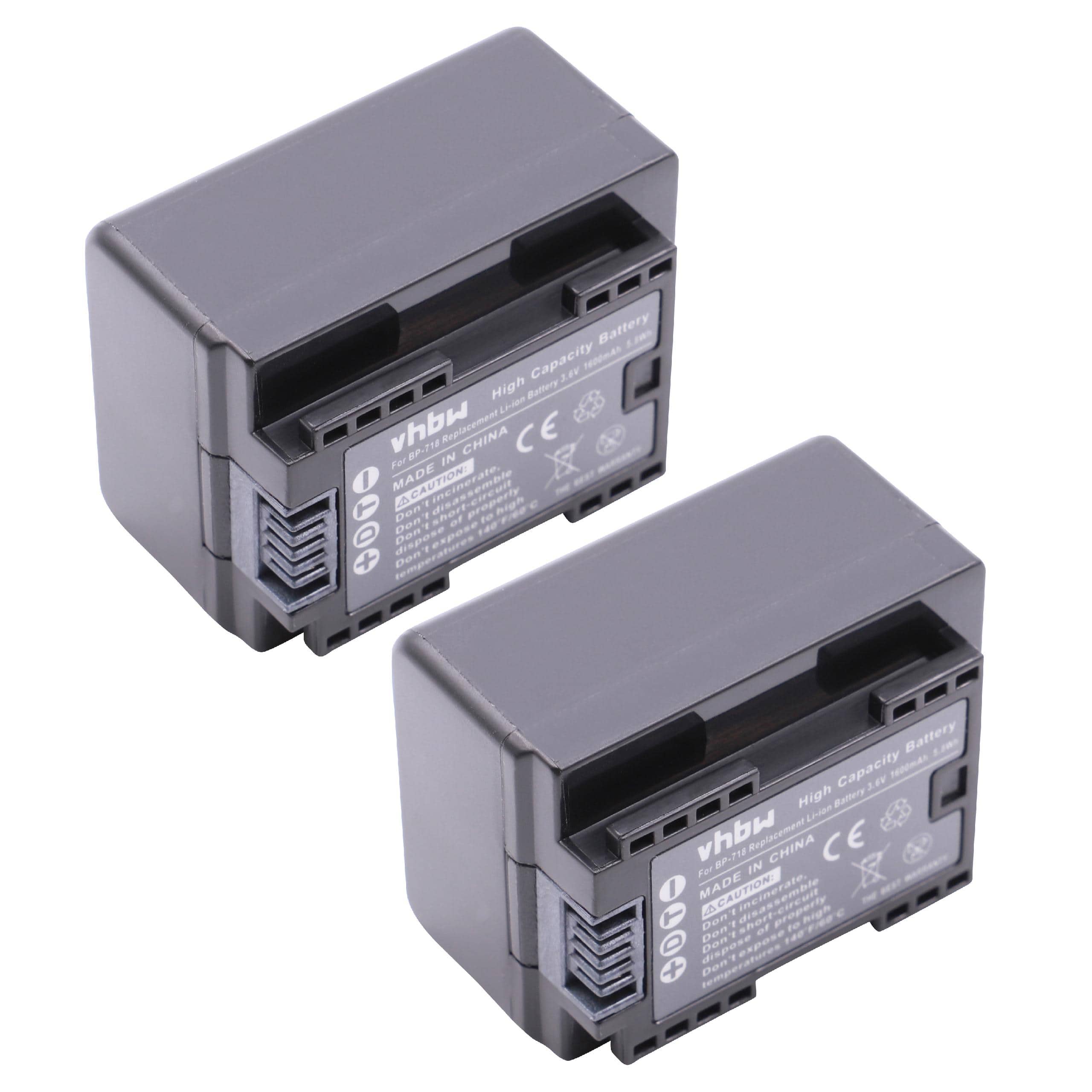 Videocamera 2x Battery replaces Canon BP-718 - 1600 mAh 3.6 V Li-Ion