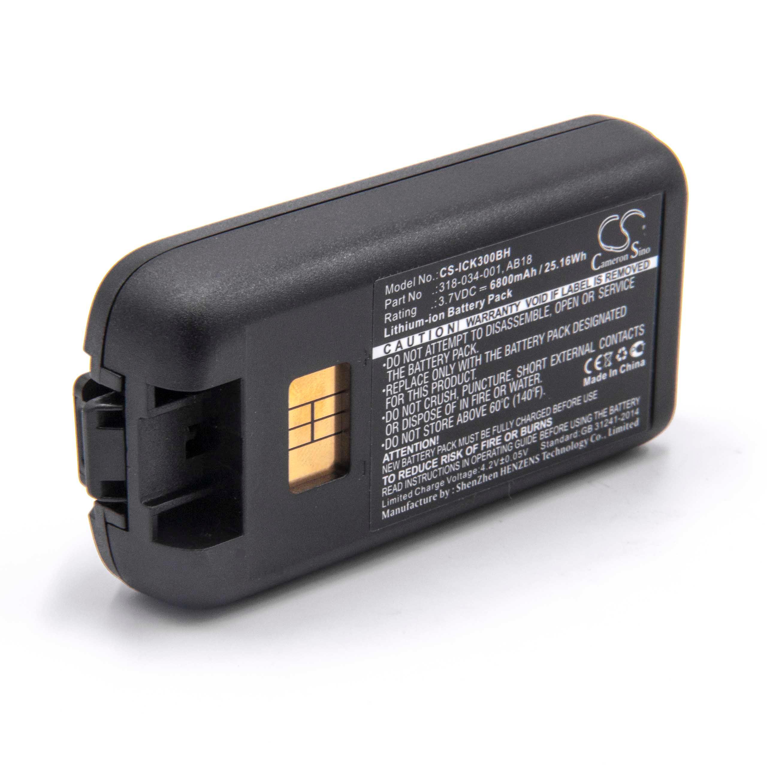 Batterie remplace Intermec 318-033-021, 318-033-001 pour scanner de code-barre - 6800mAh 3,7V Li-ion