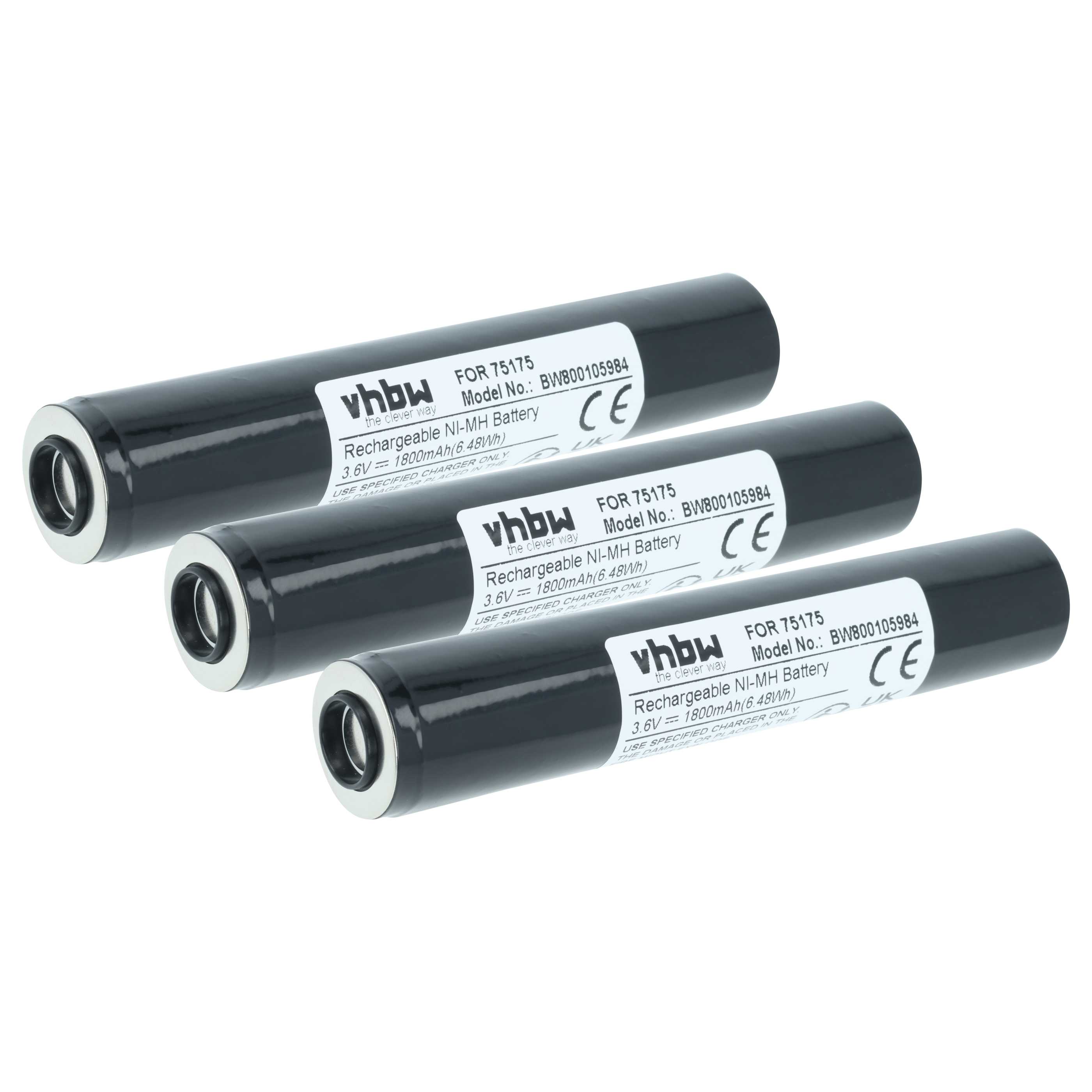 Torch - 3x Battery replaces Pelican Streamlight 75175, 75375 - 1800 mAh 3.6 V NiMH