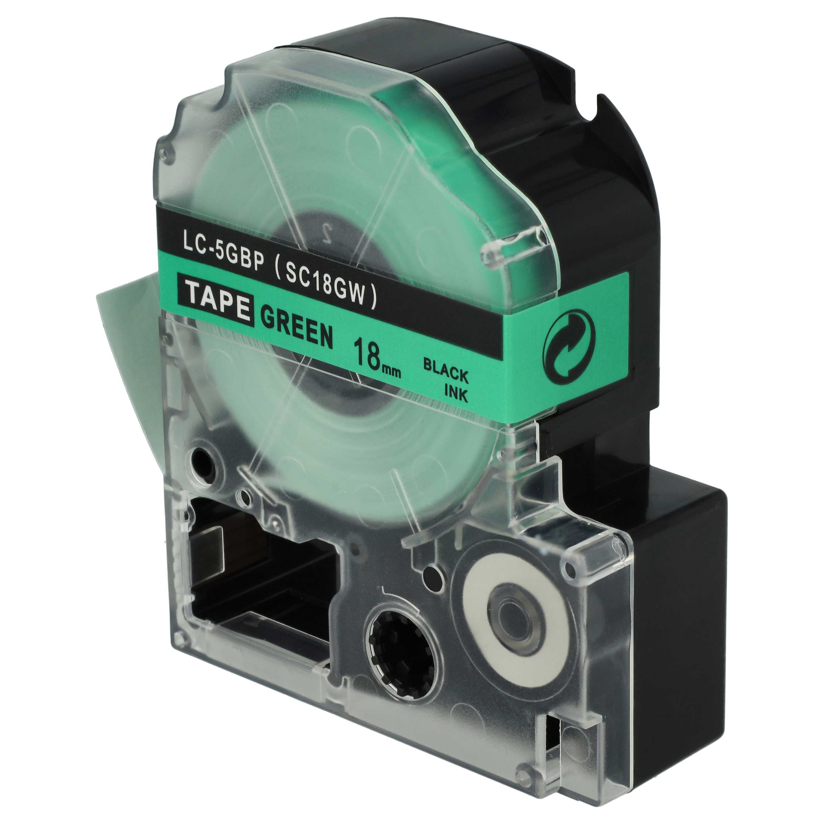 Label Tape replaces Epson LC-5GBP - 18 mm Black to Green