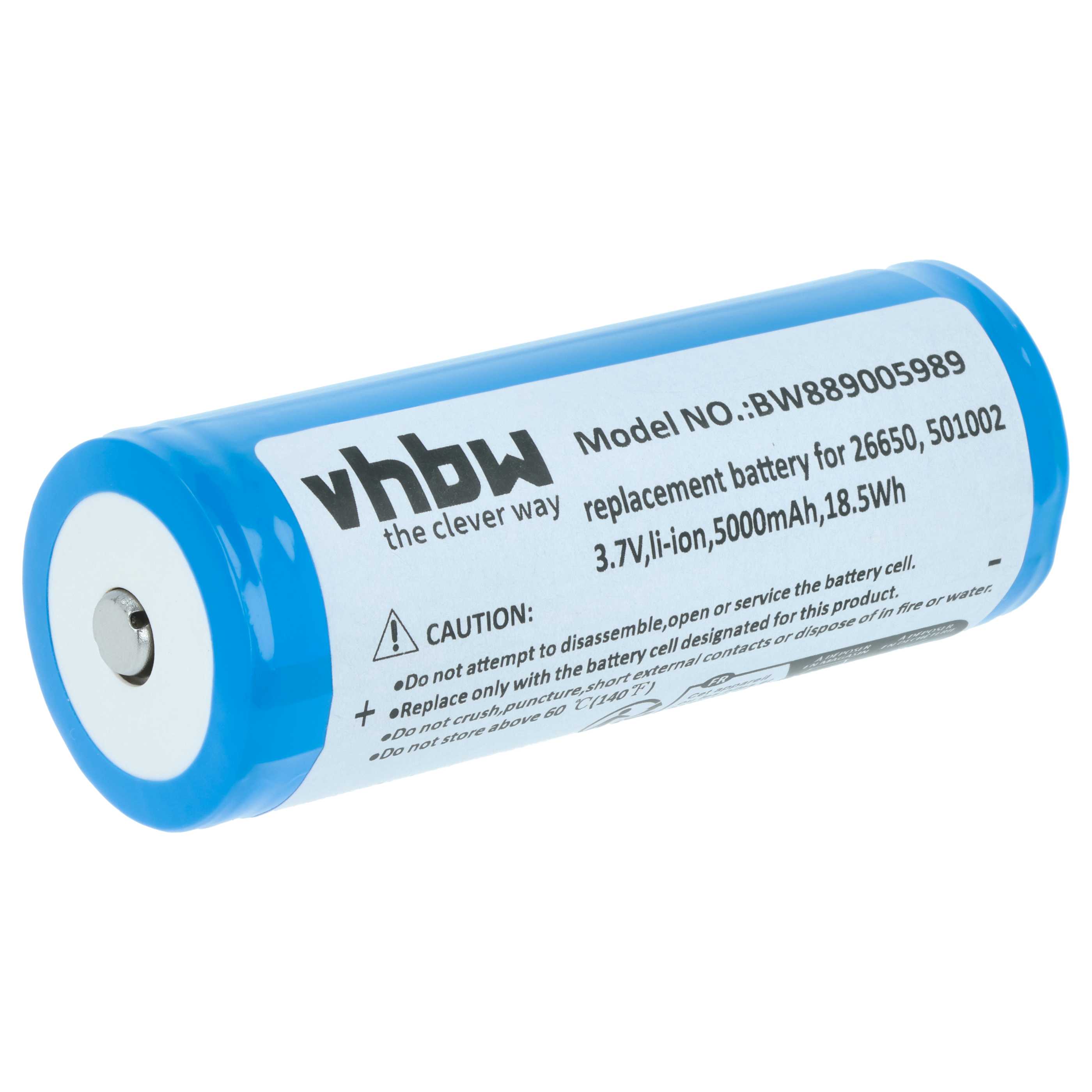 Torch - Battery replaces Ledlenser 501002, 04058205009263 - 5000 mAh 3.7 V Li-Ion