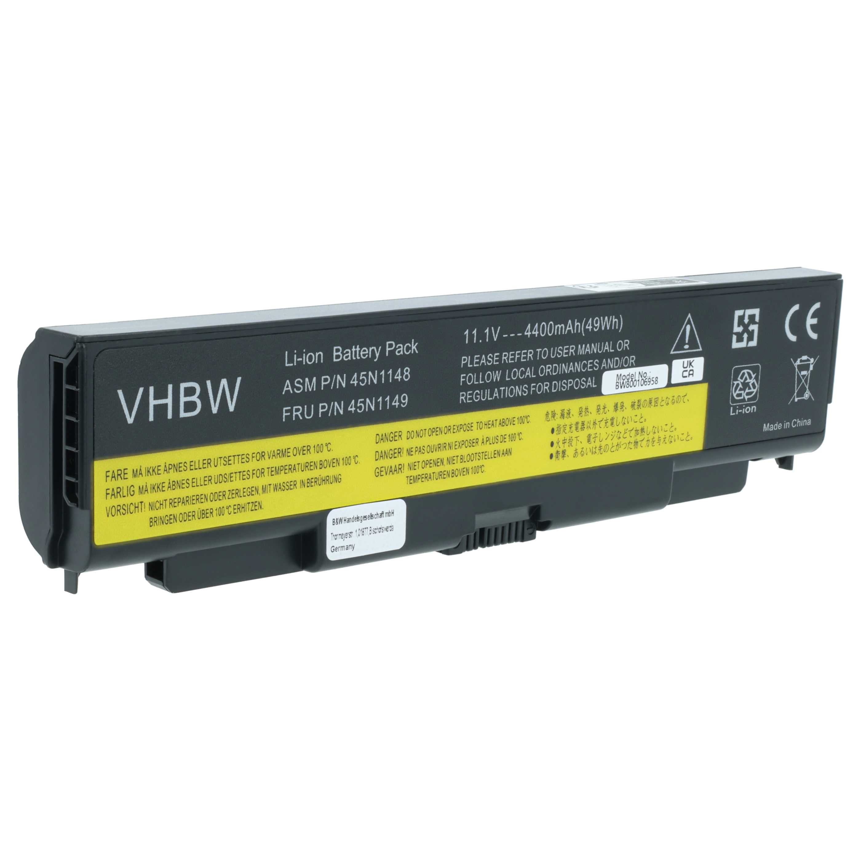 Batteria sostituisce Lenovo 45N1144, 0C52863, 0C52864, 0A36302 per notebook - 4400mAh 11,1V Li-Ion nero