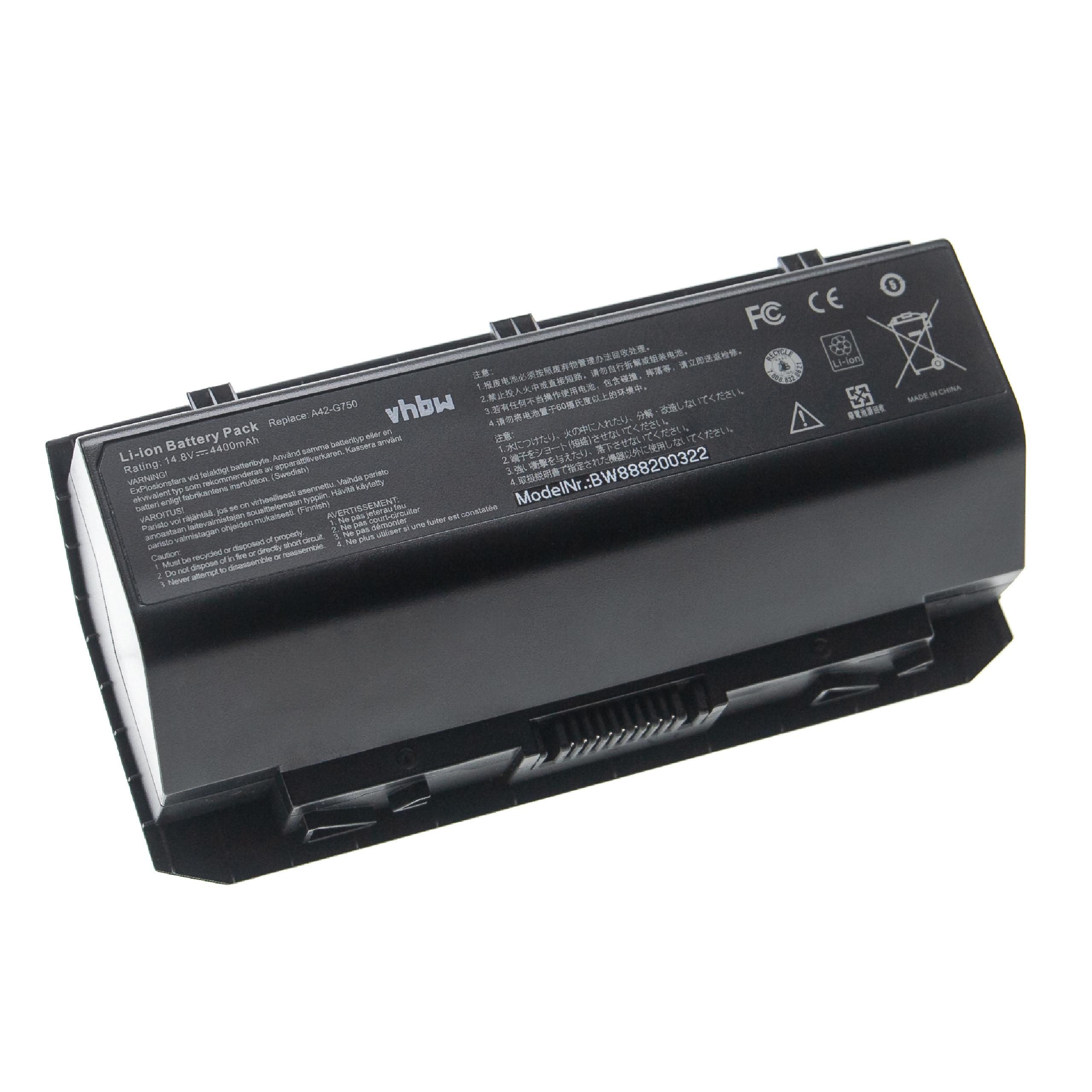Batería reemplaza Asus A42-G750 para notebook Asus - 4400 mAh 14,8 V Li-Ion negro