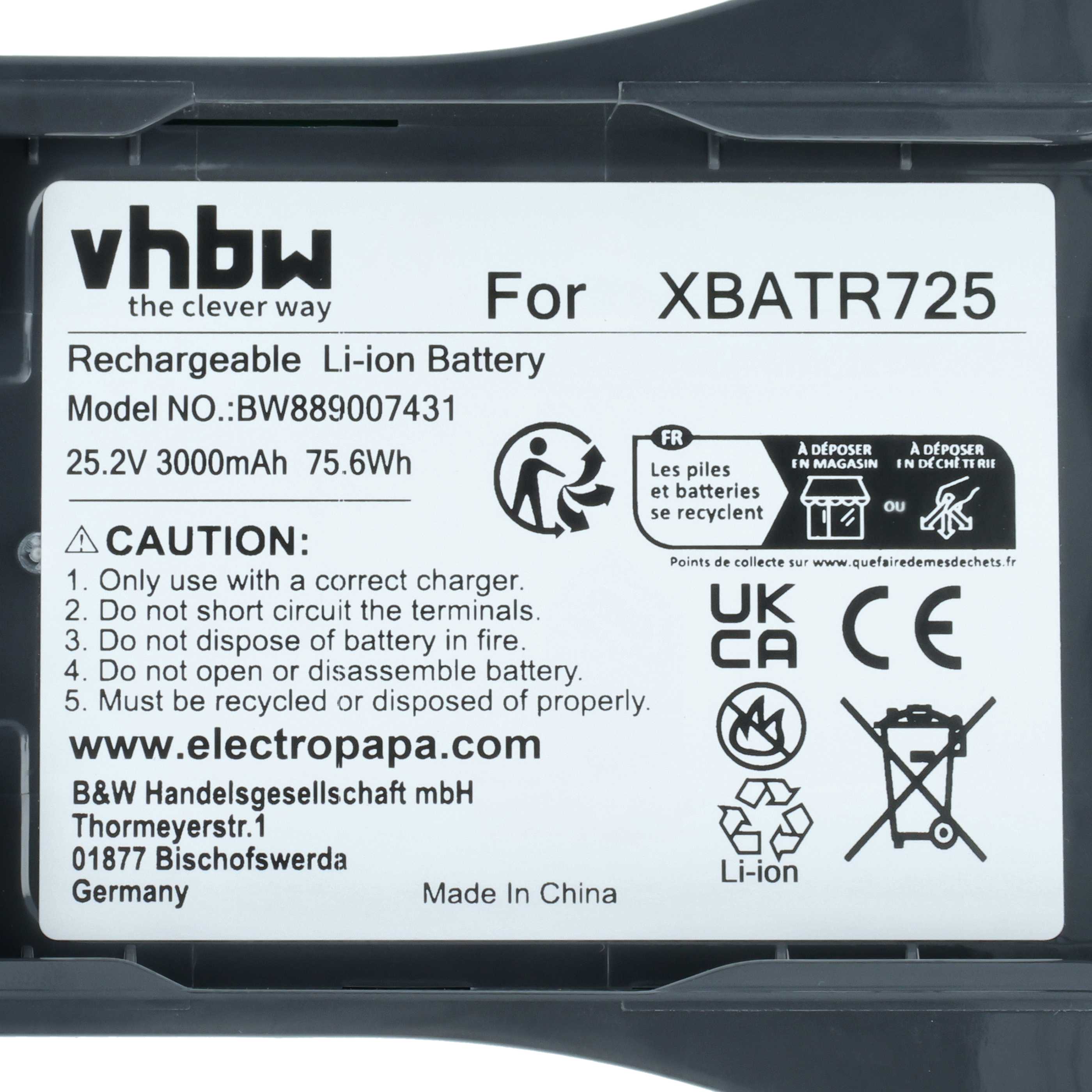 Battery replaces Shark XBATR725 for Shark 3000mAh, 25.2V, Li-Ion