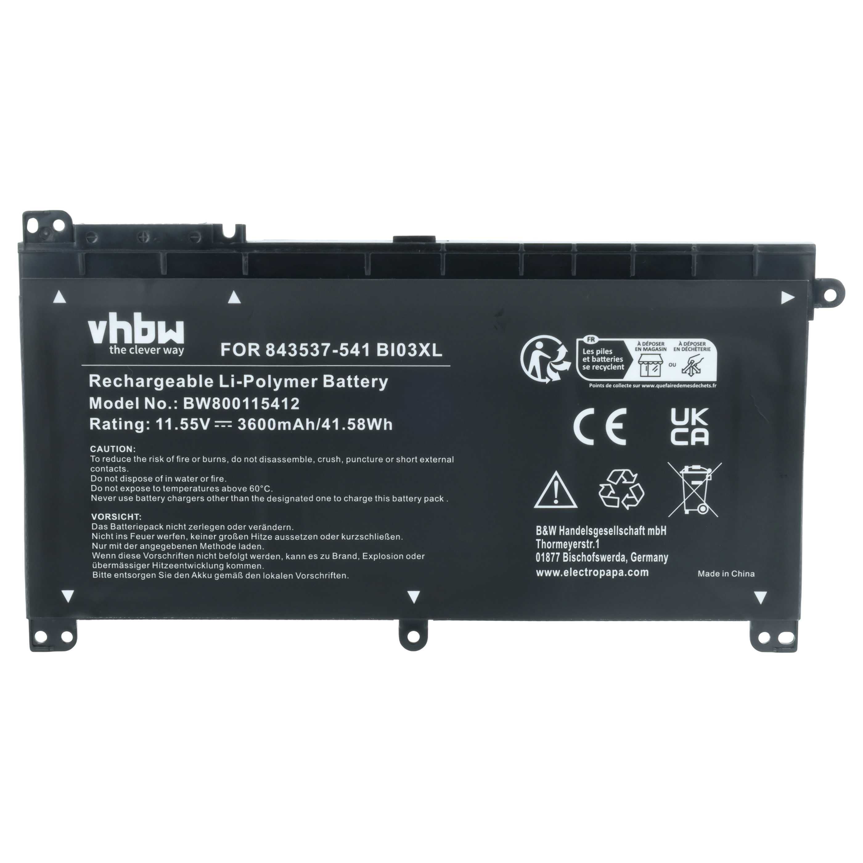 Akumulator do laptopa zamiennik HP 843537-541, 843537-421, 1LT72ES - 3600 mAh 11,55 V Li-Ion, czarny