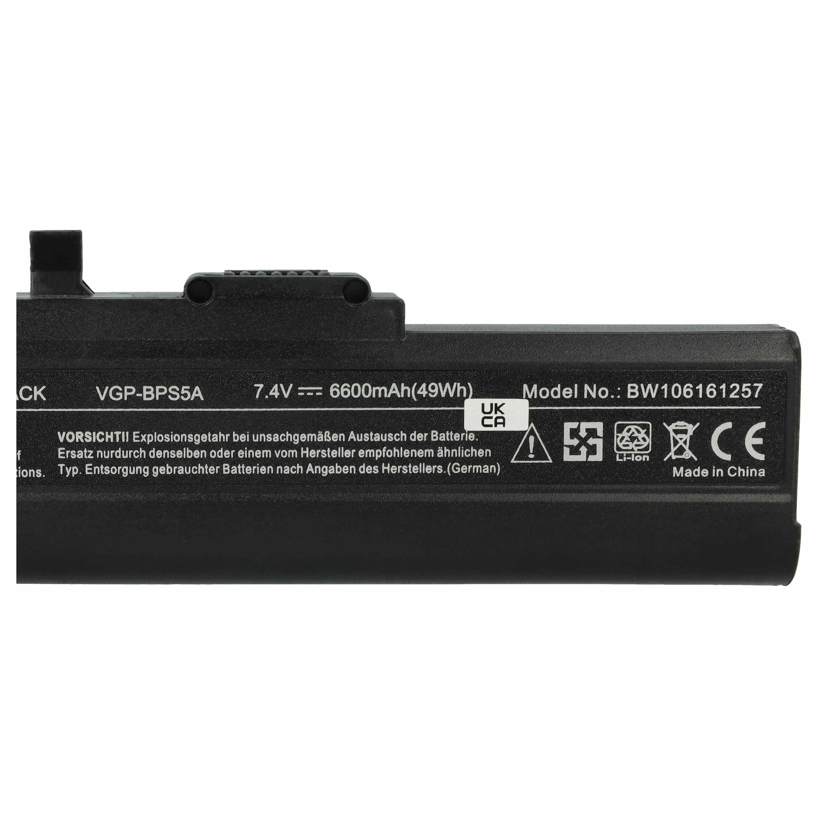 Akumulator do laptopa zamiennik Sony VGP-BPS5, VGP-BPL5, VGP-BPL5A, VGP-BPS5A - 6600 mAh 7,4 V Li-Ion, czarny