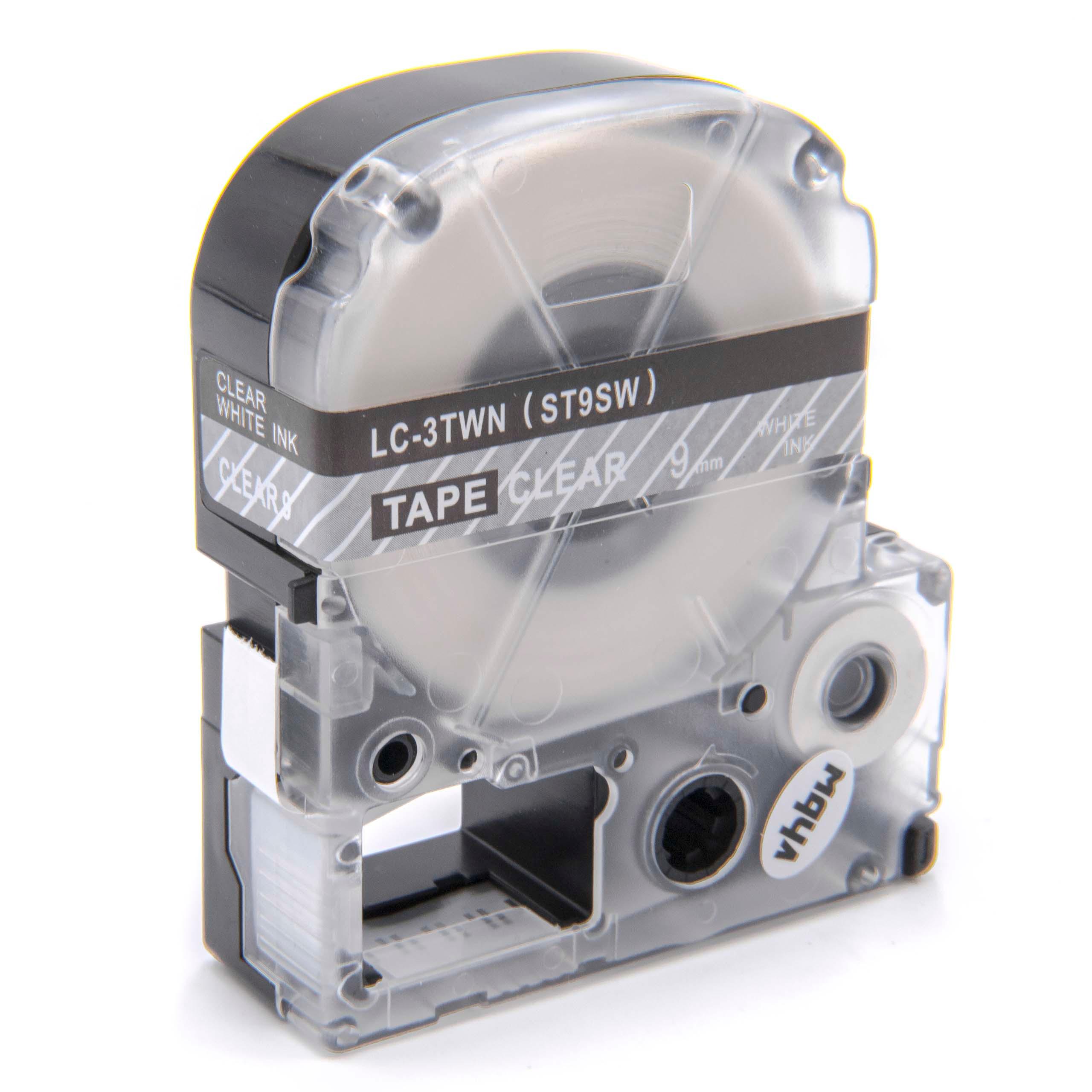 Cassette à ruban remplace Epson LC-3TWN - 9mm lettrage Blanc ruban Transparent