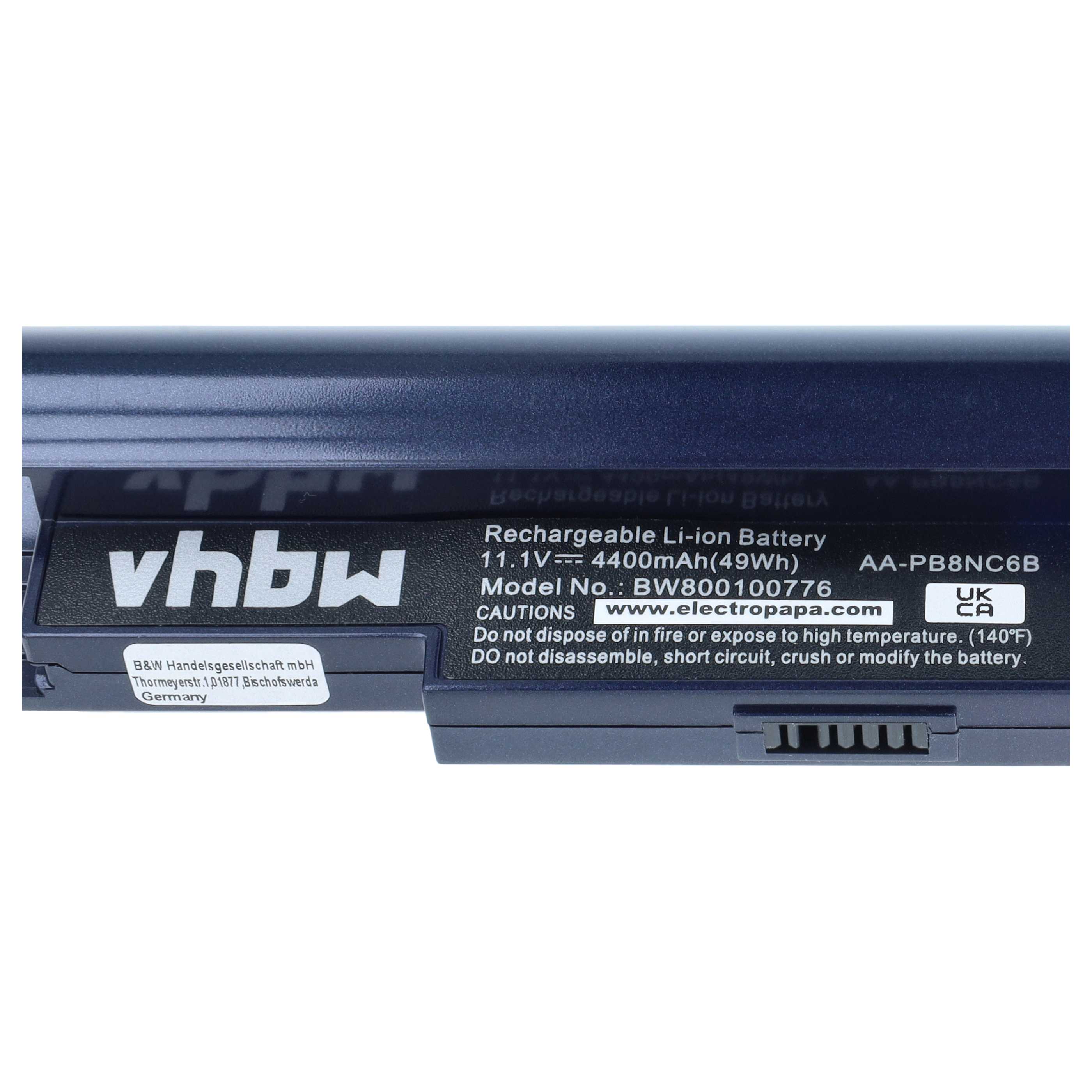 Notebook-Akku als Ersatz für Samsung AA-PB8NC6B, AA-PB8NC6M für Samsung - 4400mAh 11,1V Li-Ion, blau