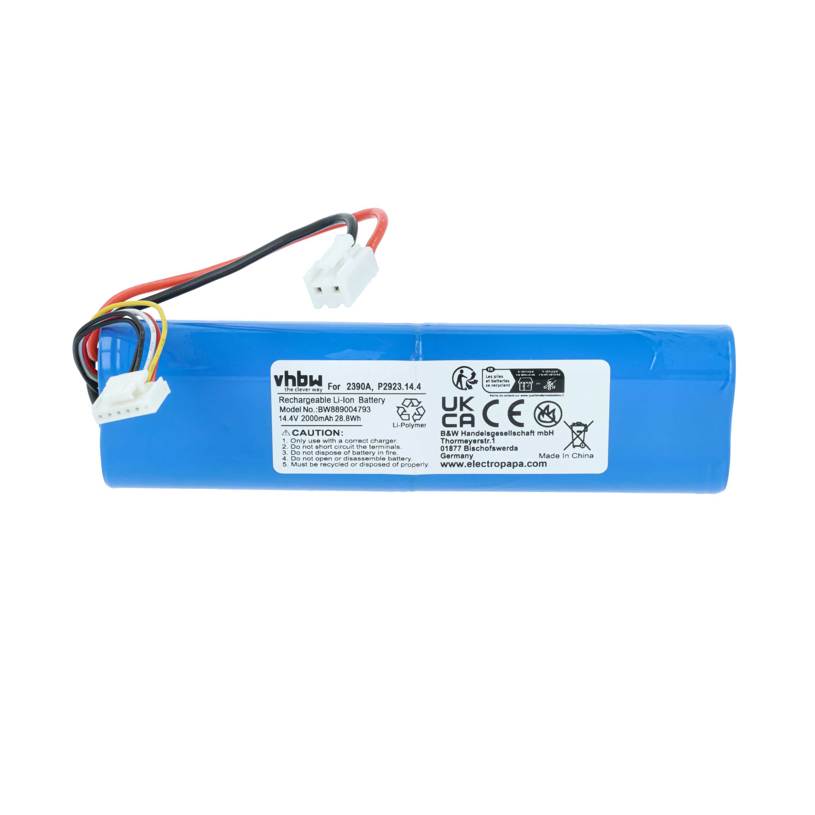 Battery replaces Bissel FOKZS900001R, P2923, P2923.14.4, 1627654, EAG101700JK8 for Bissell 2000mAh, 14.4V, Li-Ion