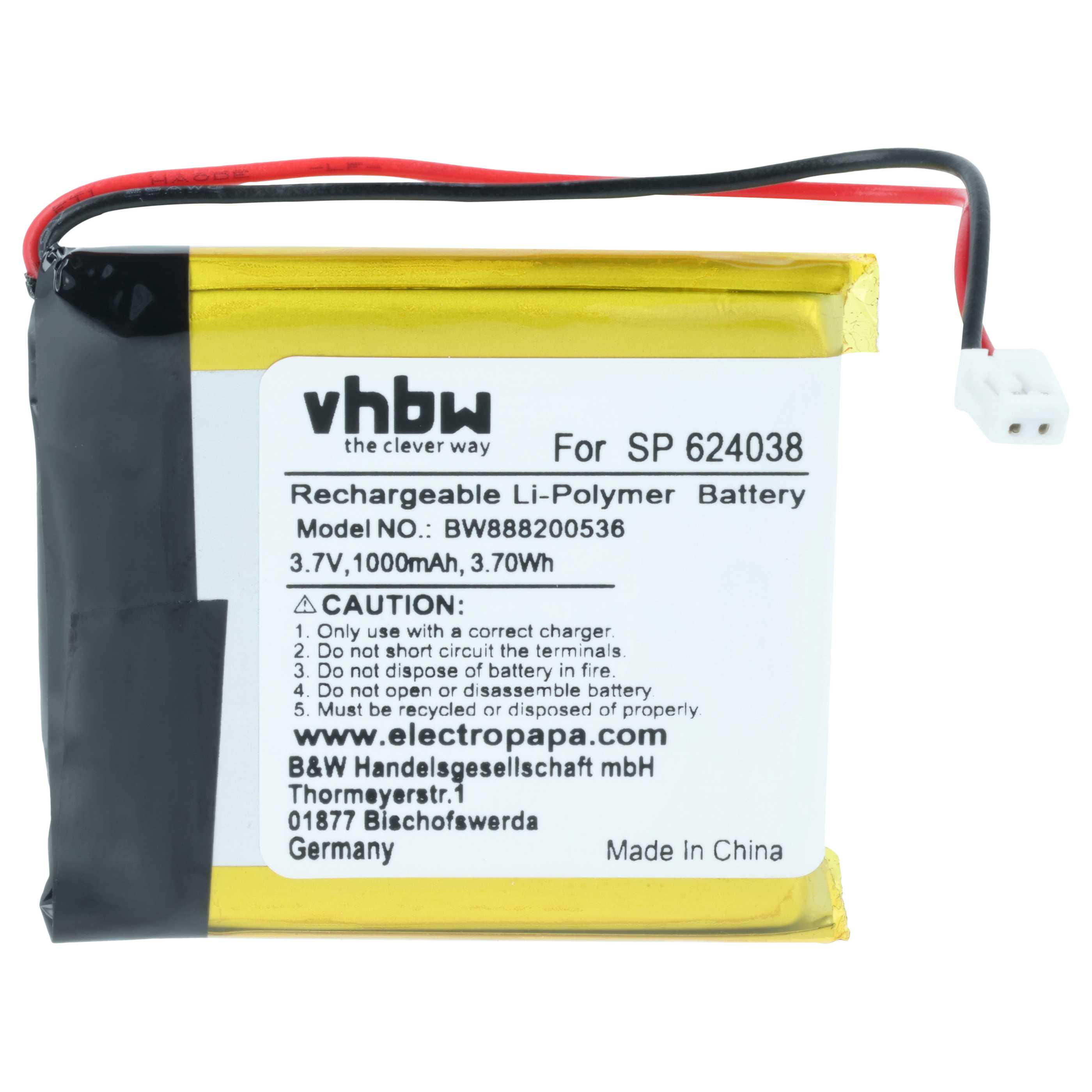Batteria sostituisce Sony SM-03, LIS1662HNPC, 1588-0911 per auricolari cuffie - 1000mAh 3,7V Li-Poly