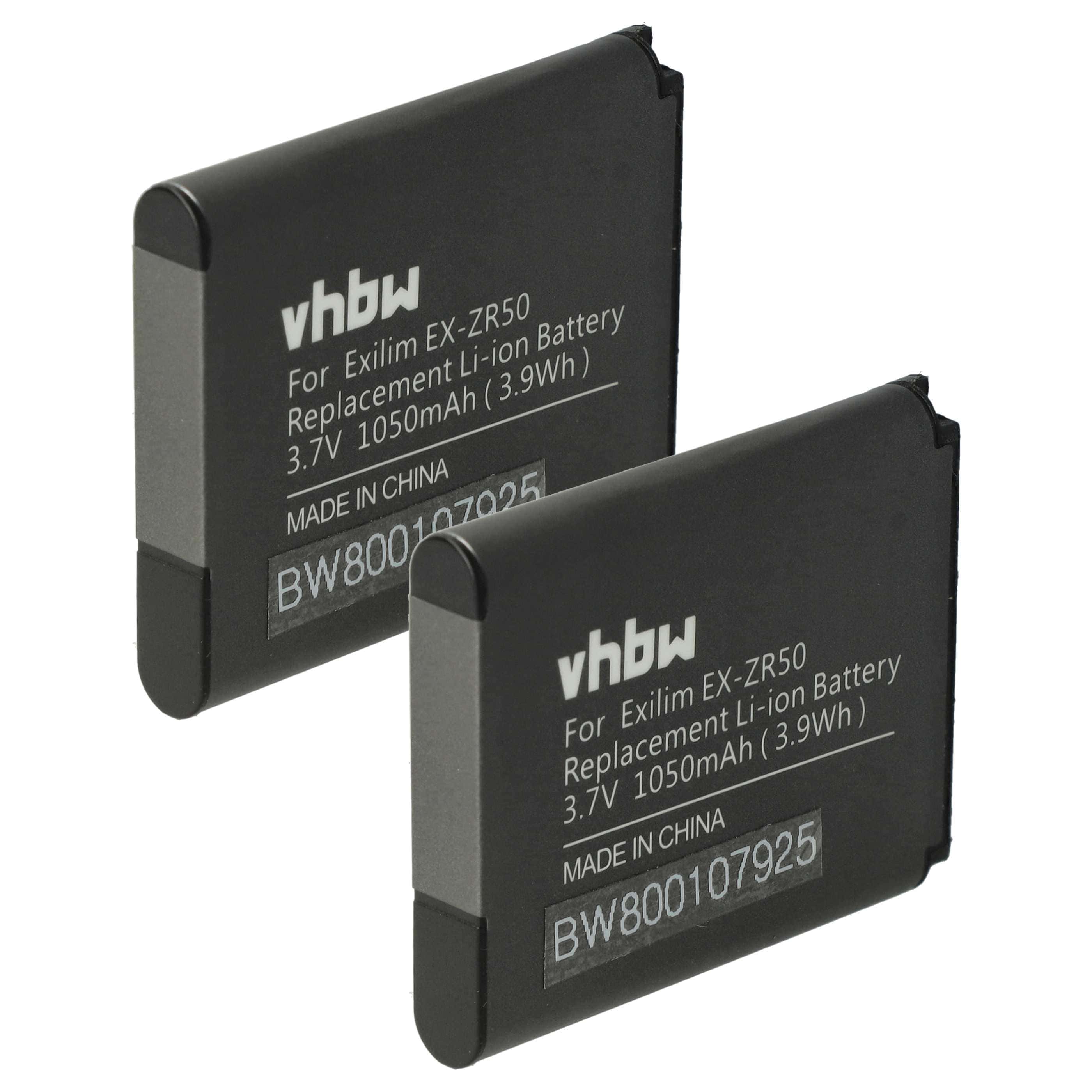 2x Battery replaces Casio NP-160 - 1050mAh, 3.7V, Li-Ion