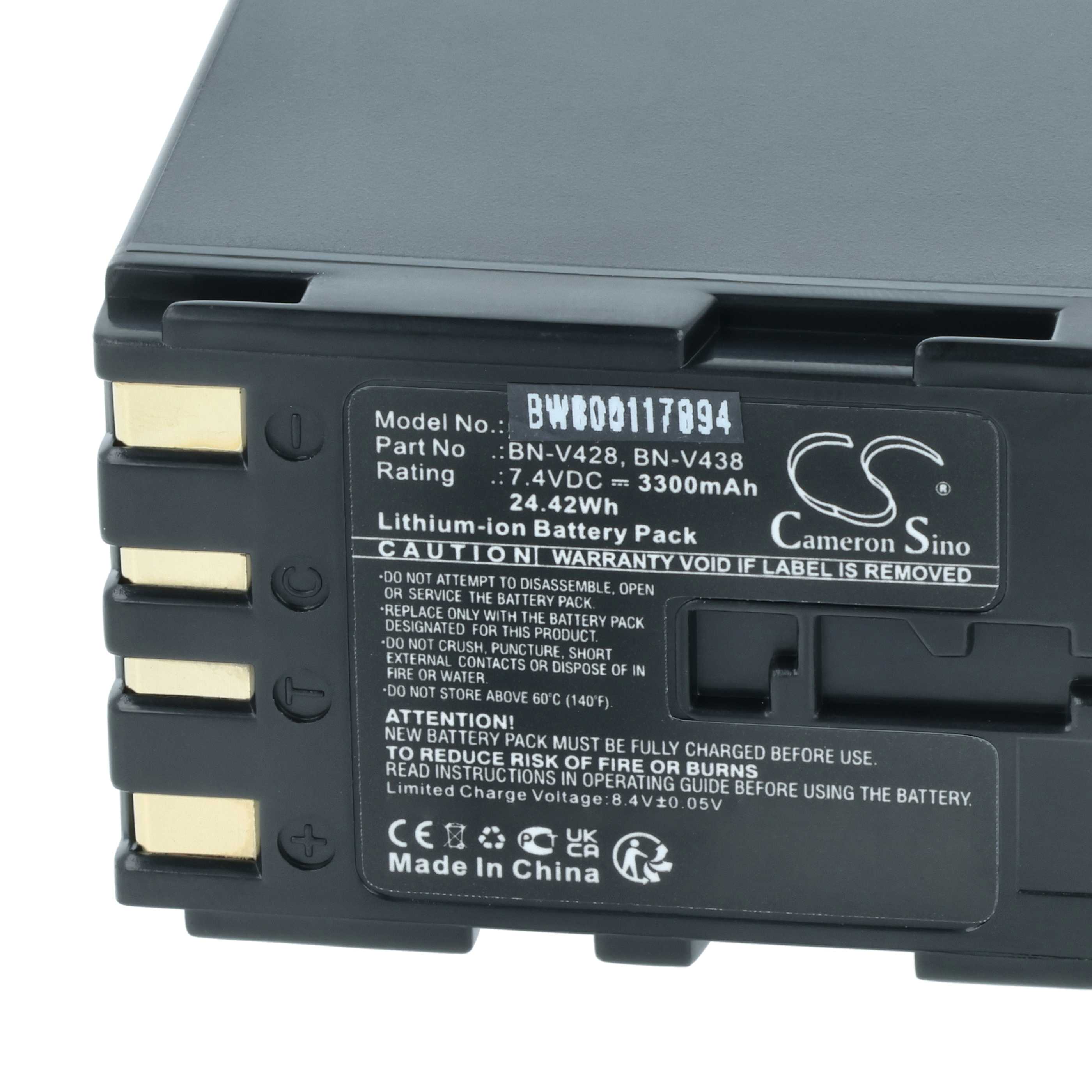 Videocamera Battery replaces JVC BN-V428U, BN-V428, BN-V438U, BN-V438 - 3300 mAh 7.4 V Li-Ion