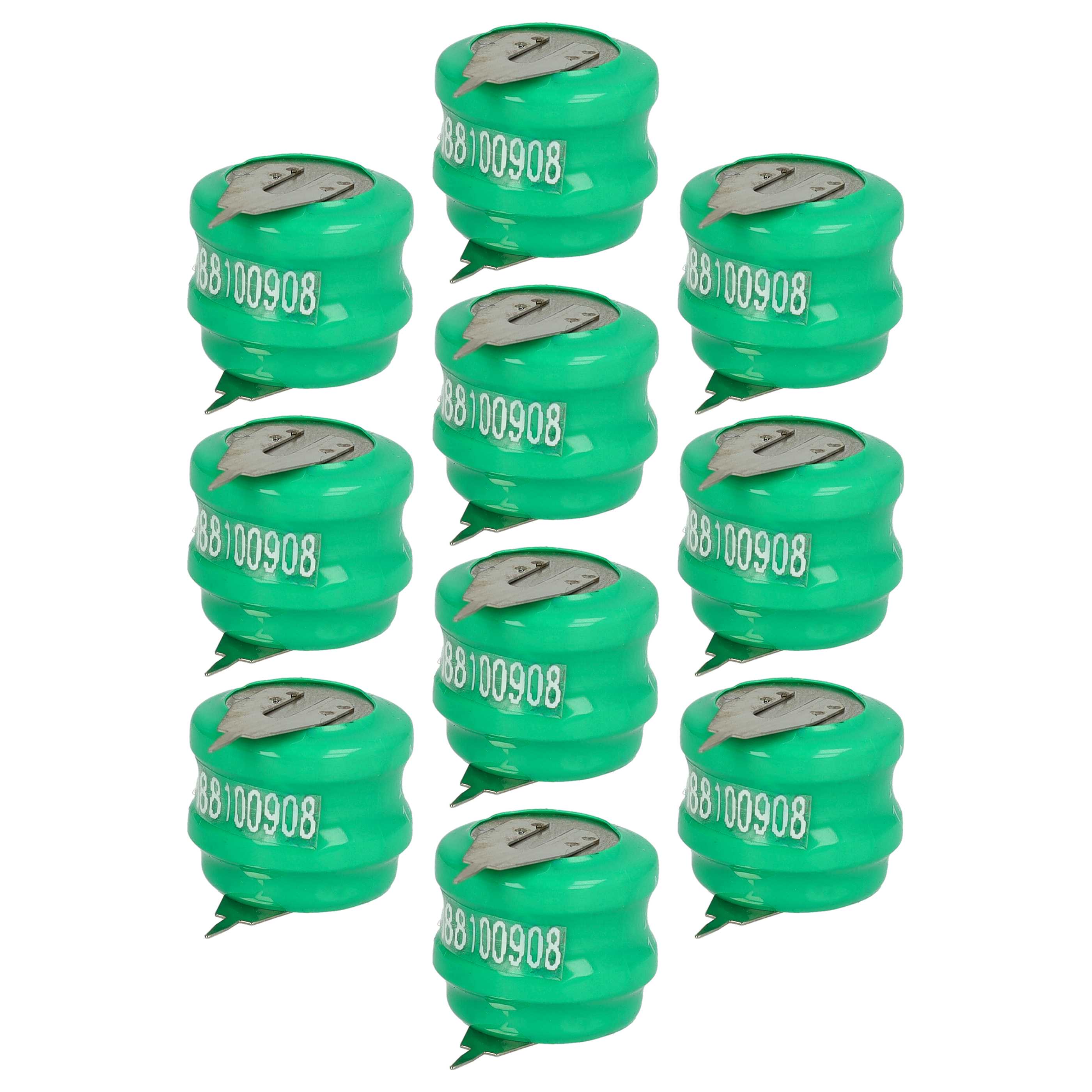 10x Button Cell Battery Type V80H 2 Pins for Model Building Solar Lamps etc. - 80 mAh 2.4 V NiMH