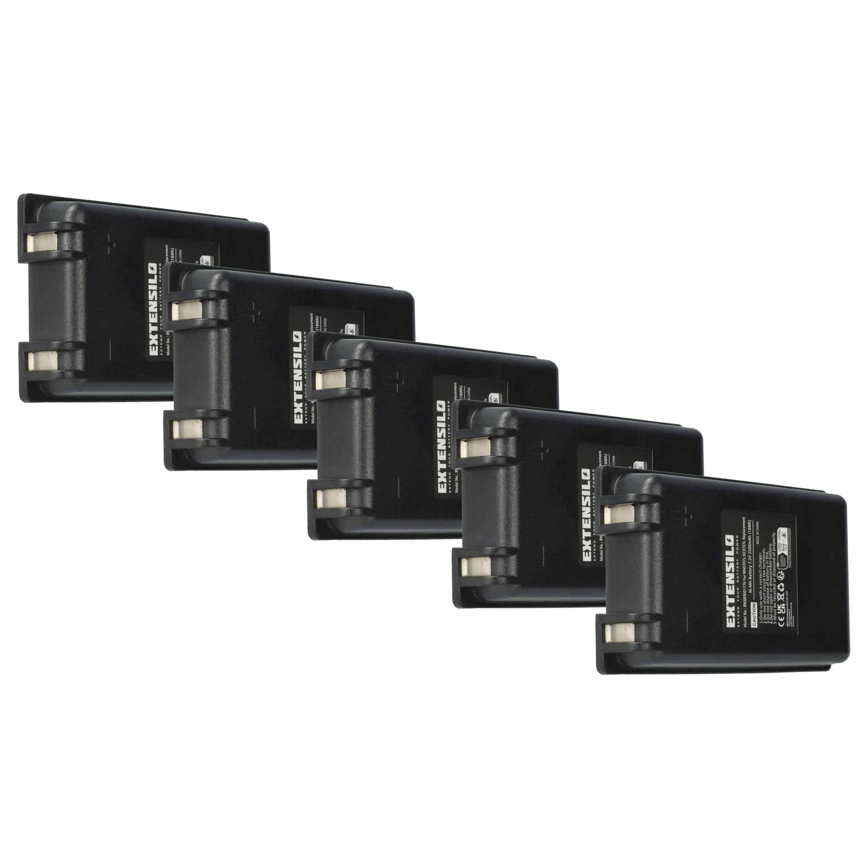 Battery (5 Piece) as Replacement for Autec MH0707L, NC0707L Remote Control - 2500 mAh 7.2 V NiMH