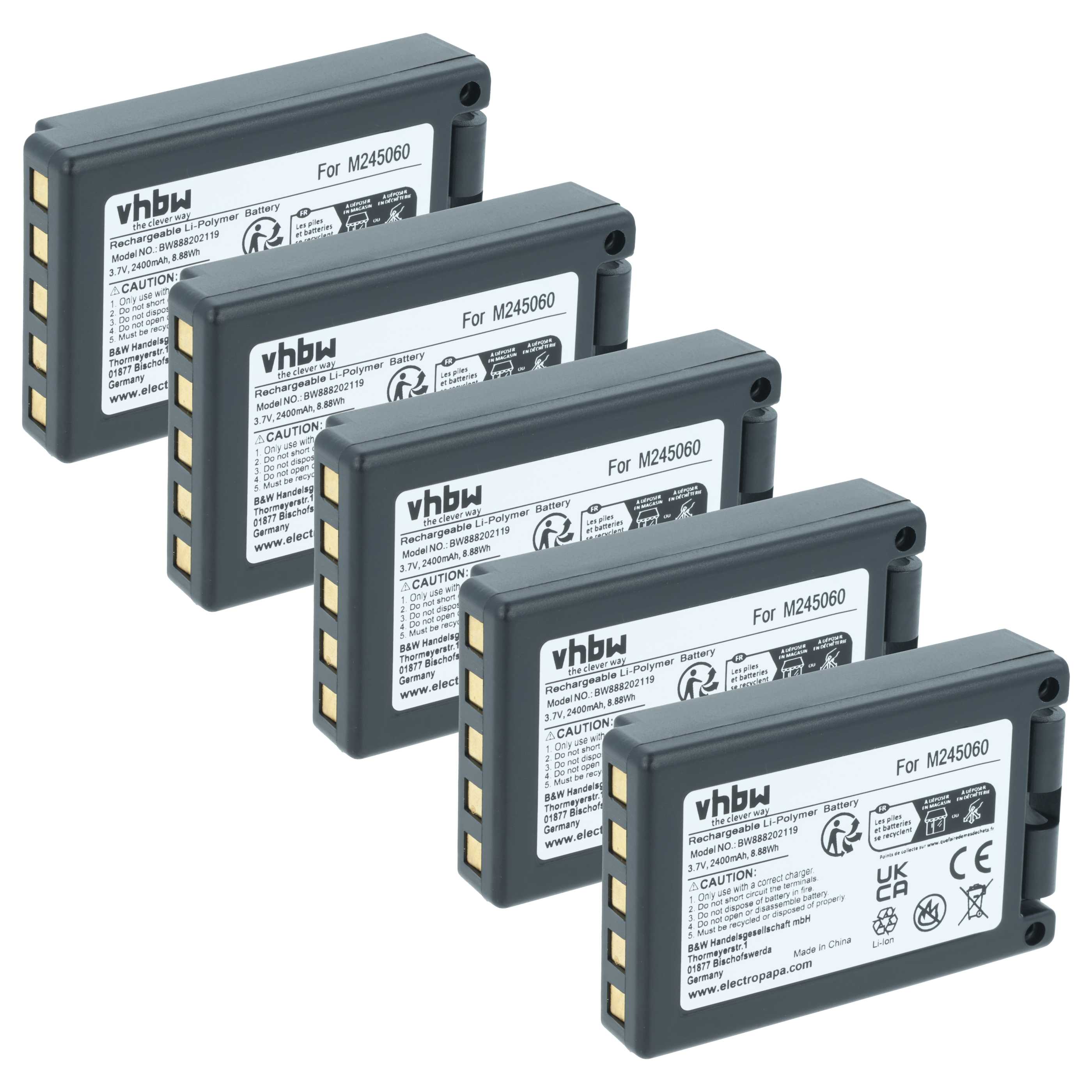 Akku (5 Stück) als Ersatz für Teleradio M245060, 22.381.2, D00004-02 Steuerung - 2400mAh 3,7V Li-Ion