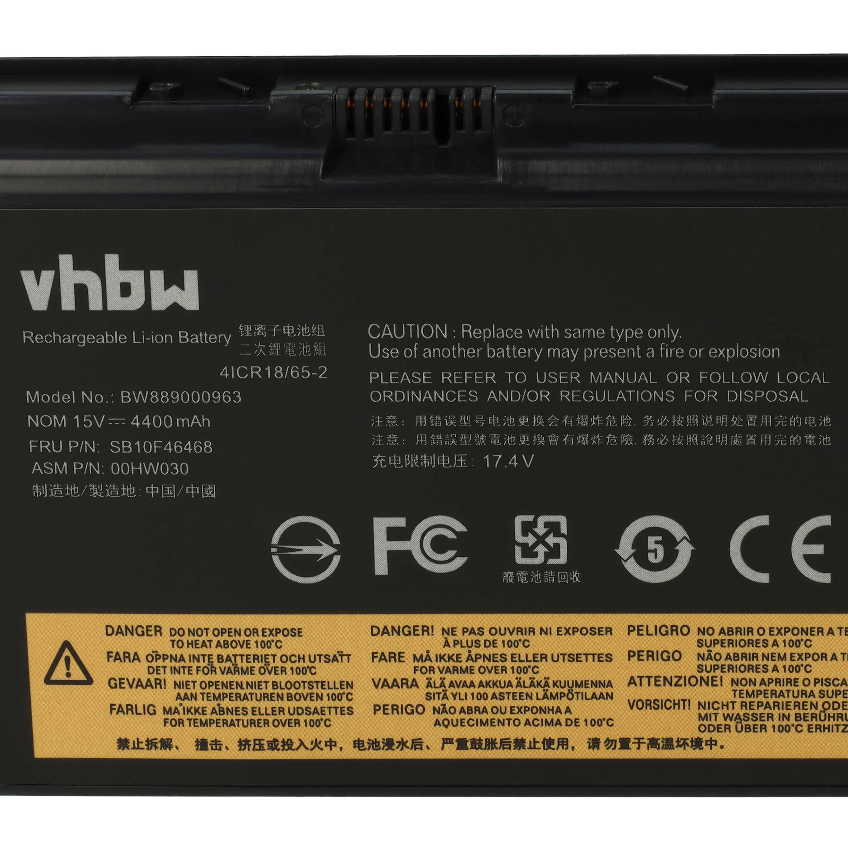 Batterie remplace Lenovo 4ICR18/65-2, 01AV451, 00HW030 pour ordinateur portable - 4400mAh 15V Li-ion