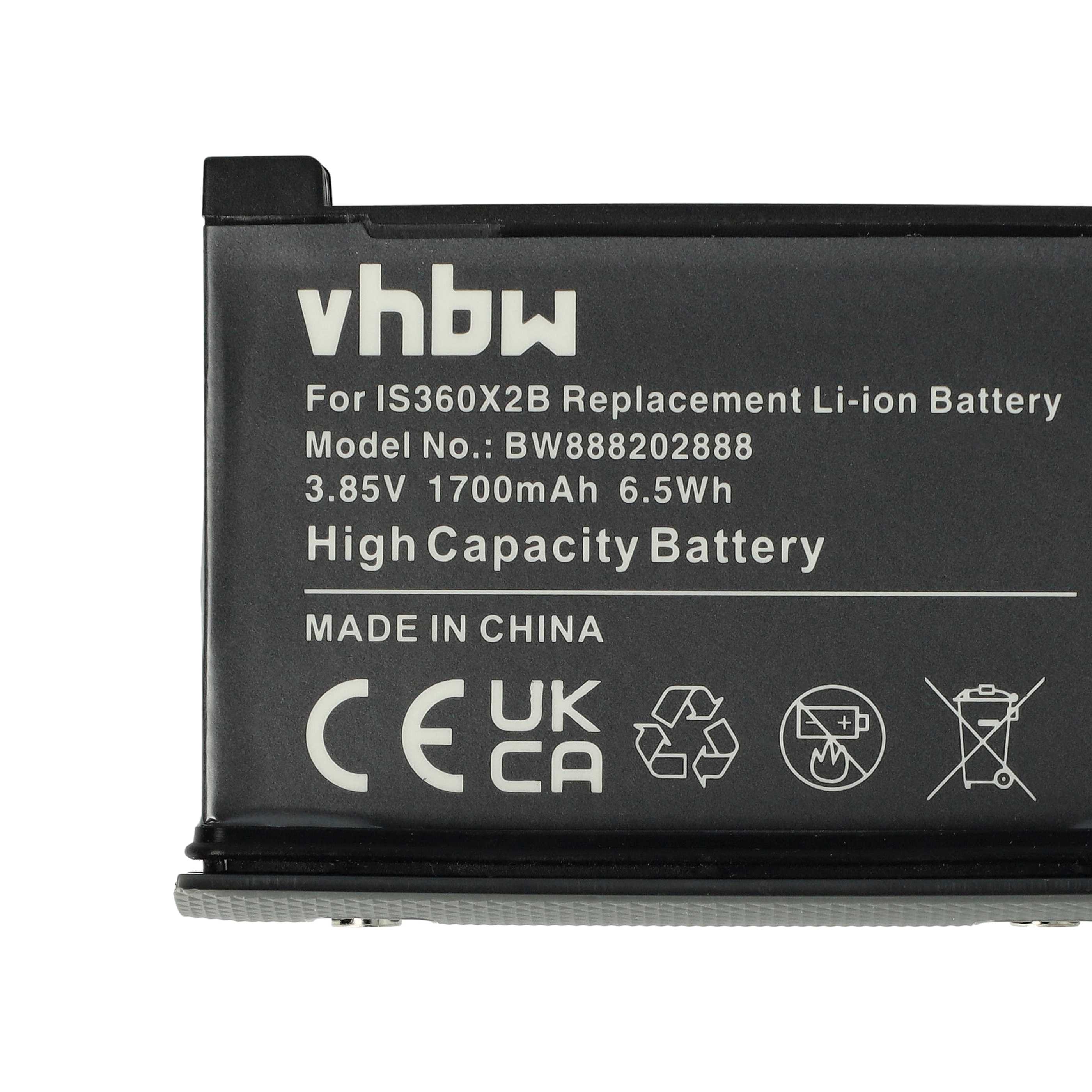 3x Battery replaces Insta360 CINOSBT, CINOSBT/A - 1700mAh, 3.85V, Li-Ion