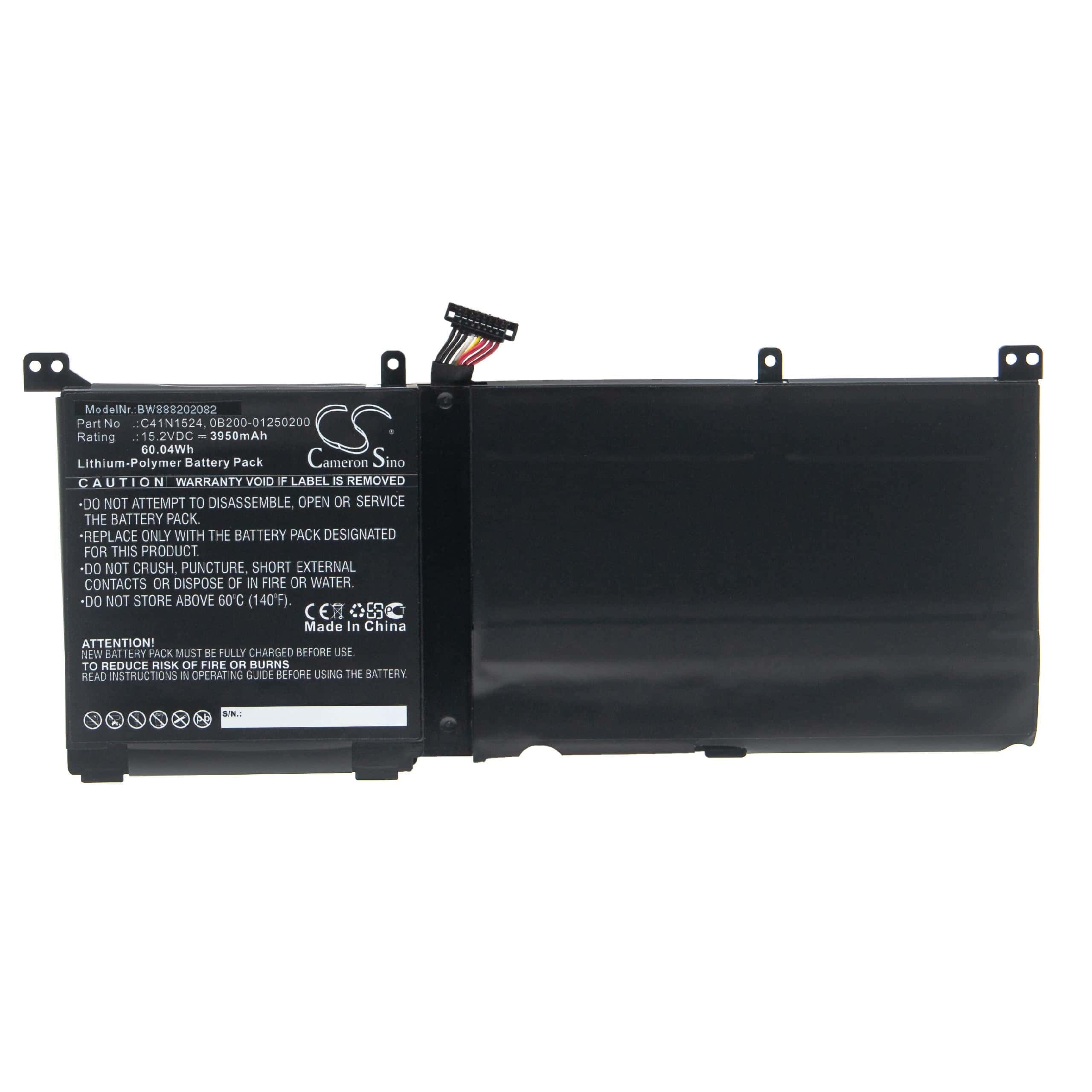 Batterie remplace Asus 0B200-01250200, C41N1524 pour ordinateur portable - 3950mAh 15,2V Li-polymère, noir