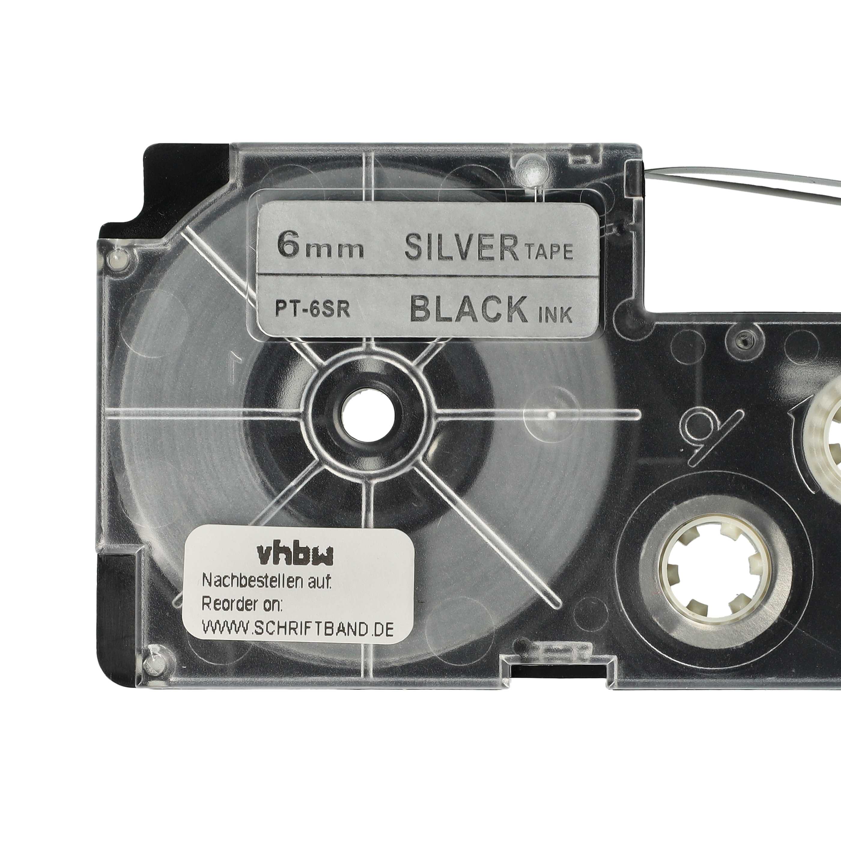 Label Tape replaces Casio XR-6SR1, XR-6SR - 6 mm Black to Silver