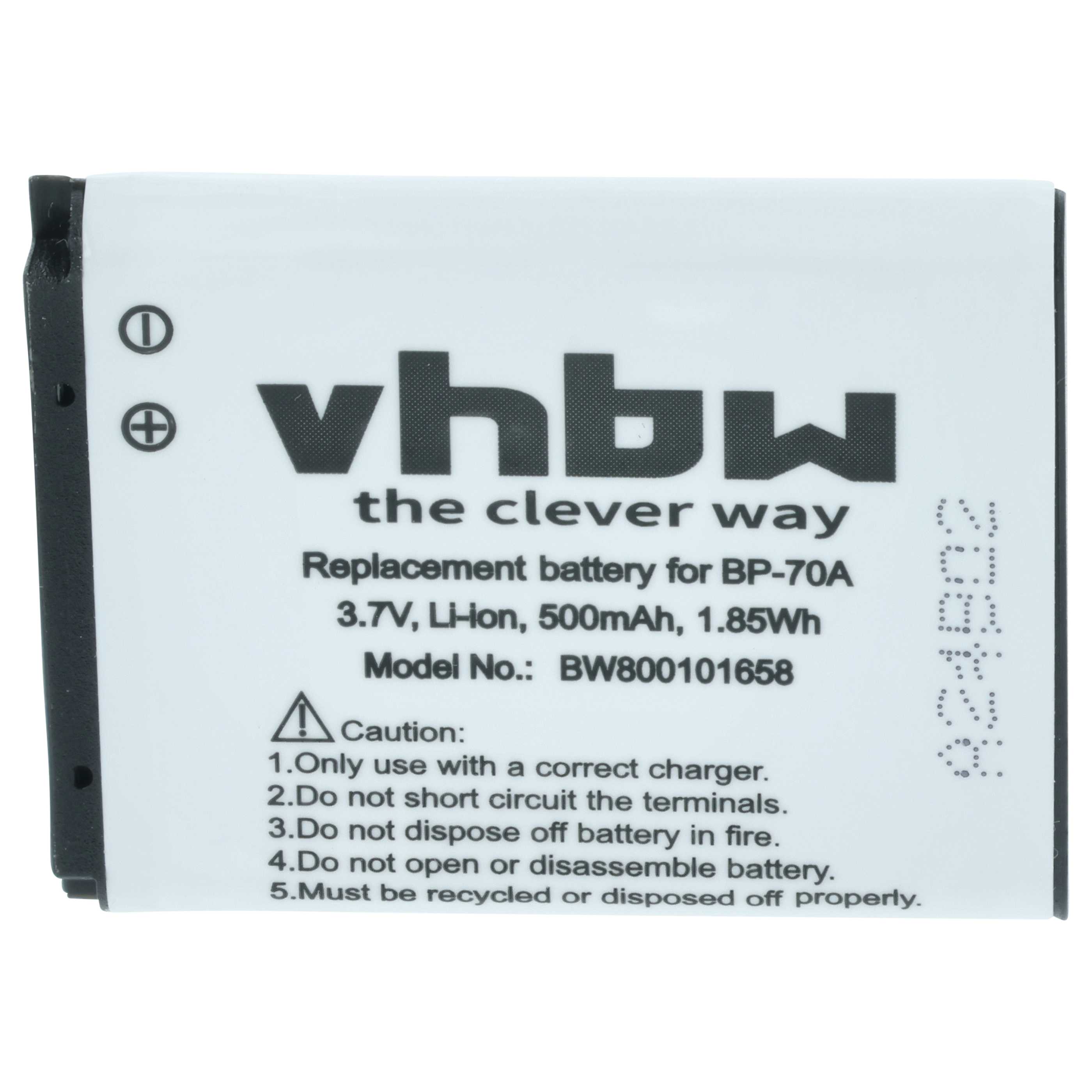 Batteria sostituisce Samsung BP70a, BP-70a, SLB-70A, EA-BP70A per fotocamera - 500mAh 3,6V Li-Ion