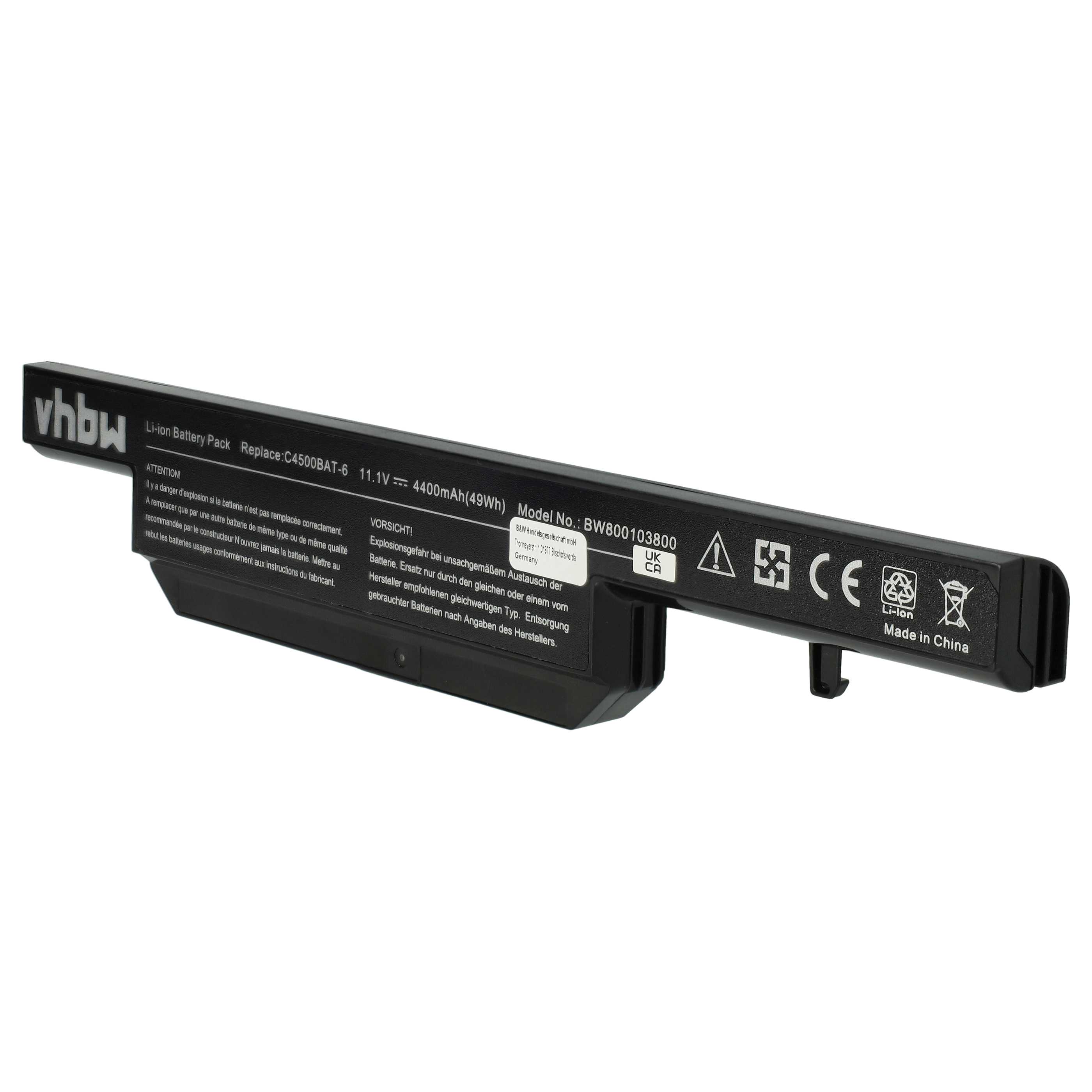 Batterie remplace 6-87-c480s-4g41, 6-87-C480S-4G4 pour ordinateur portable - 4400mAh 11,1V Li-ion, noir