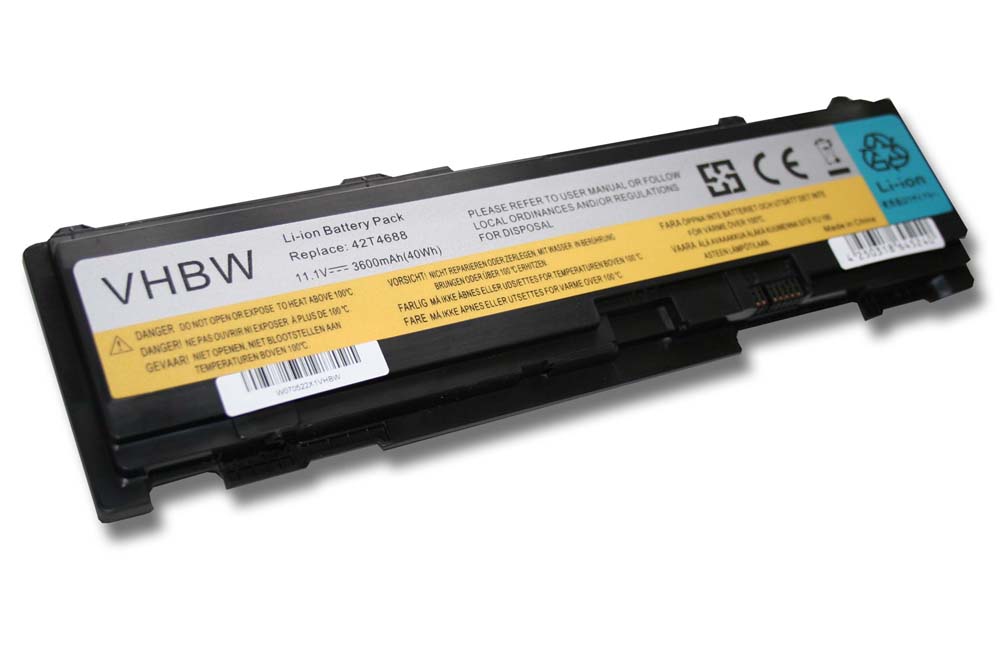 Batterie remplace Lenovo 42T4690, 42T4688, 42T4689 pour ordinateur portable - 3600mAh 11,1V Li-ion, noir