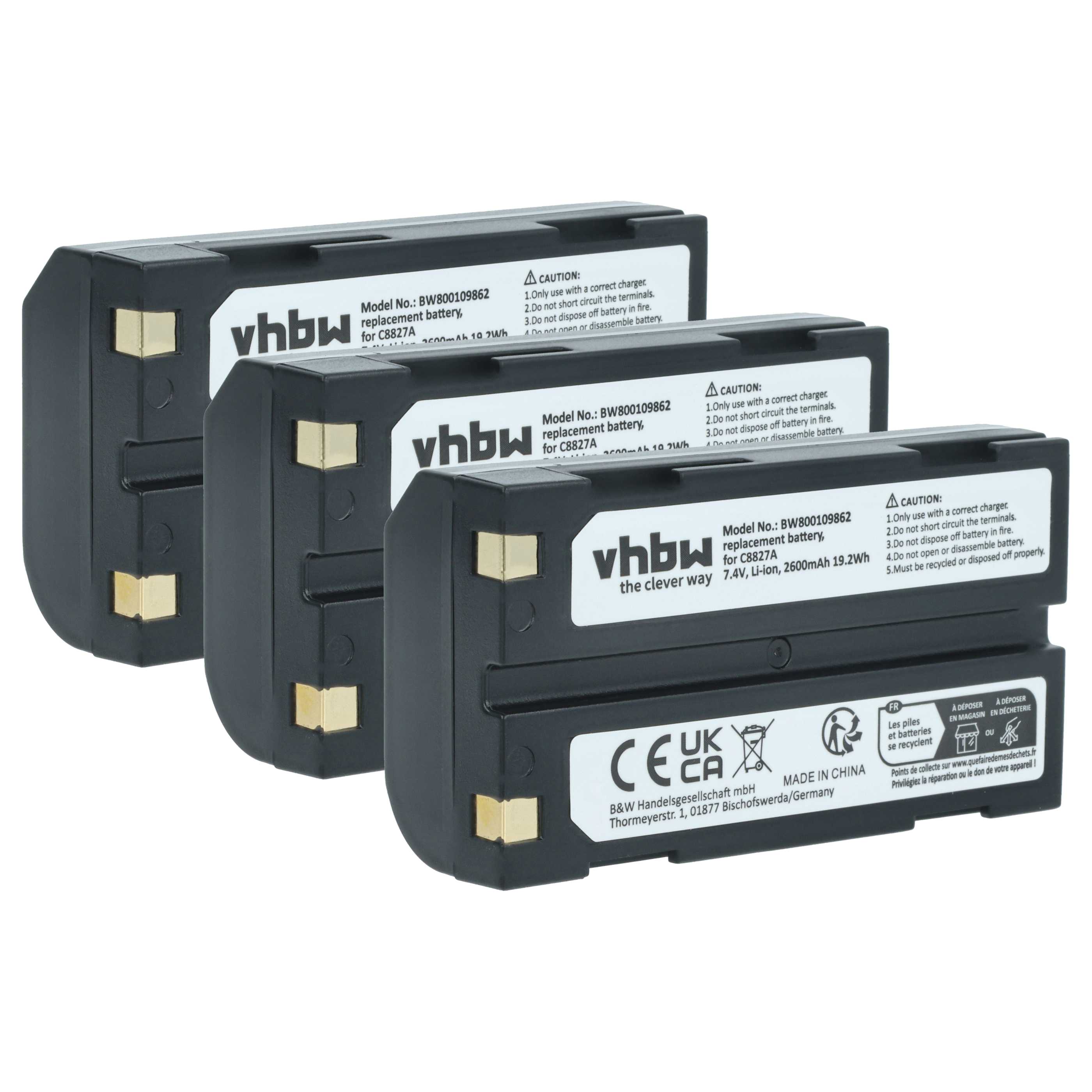 3x Battery replaces CHC 1906110059 - 2600mAh, 7.4V, Li-Ion