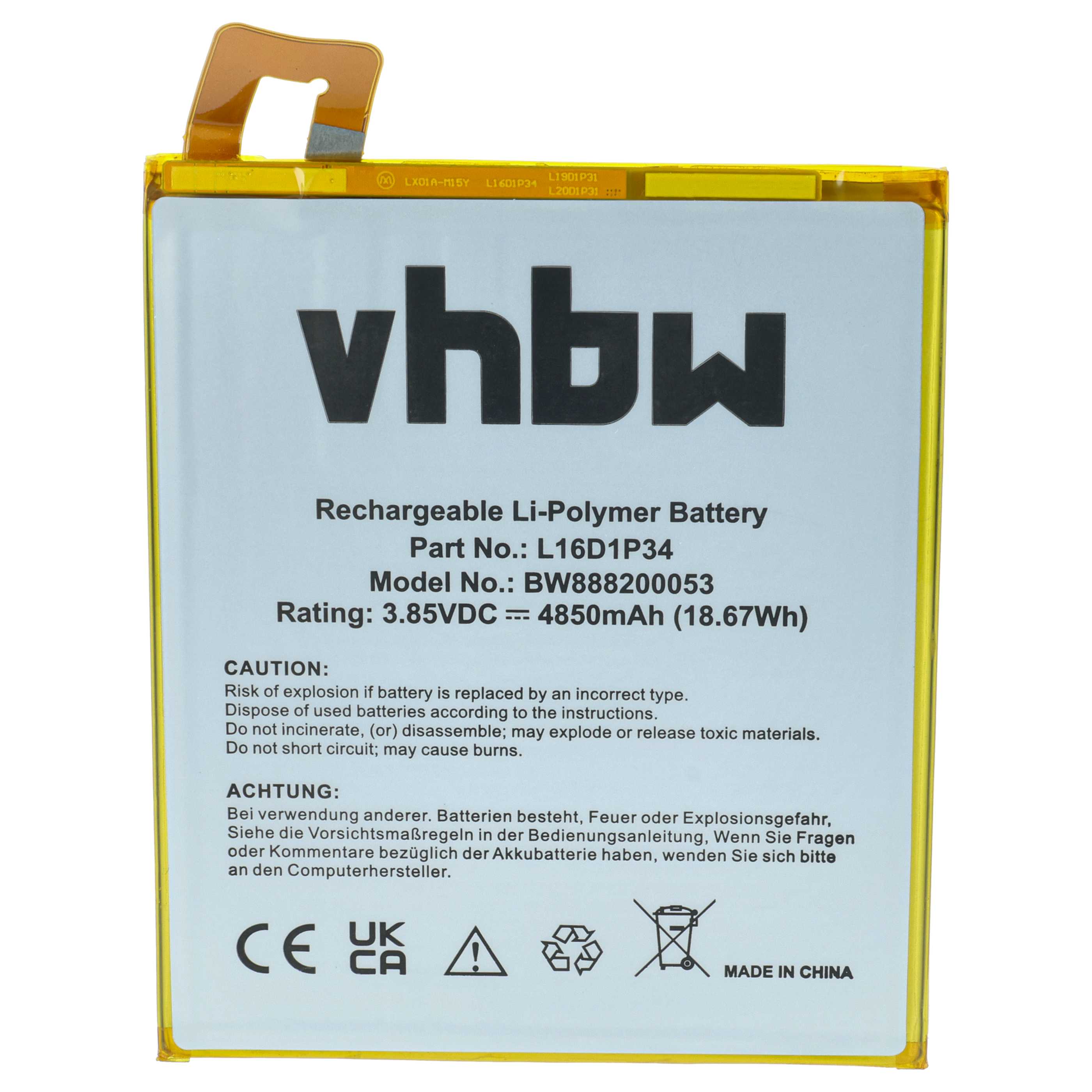 Tablet-Akku als Ersatz für Lenovo L16D1P34 - 4850mAh 3,85V Li-Polymer