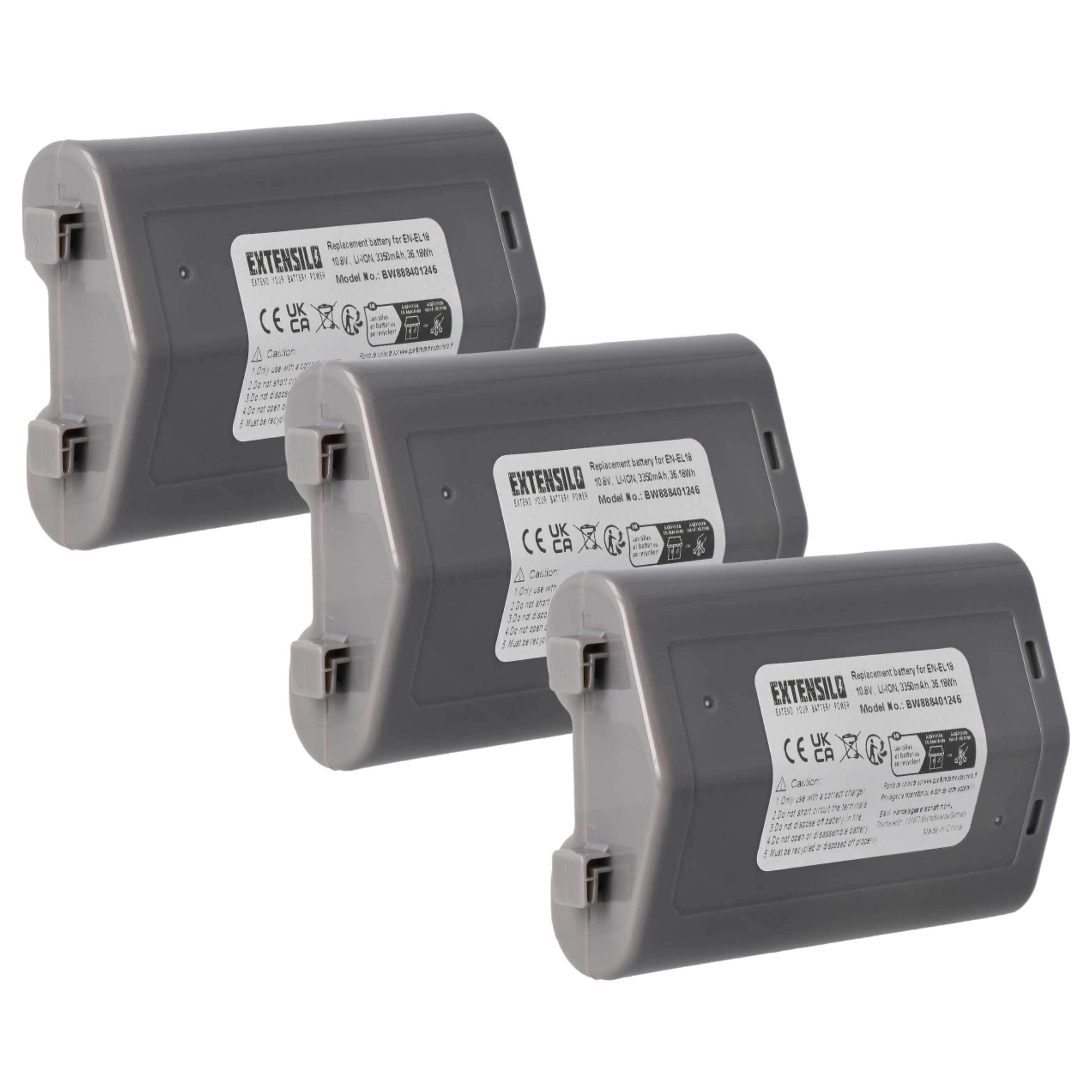 3x Battery replaces Nikon EN-EL18 - 3350mAh, 10.8V, Li-Ion