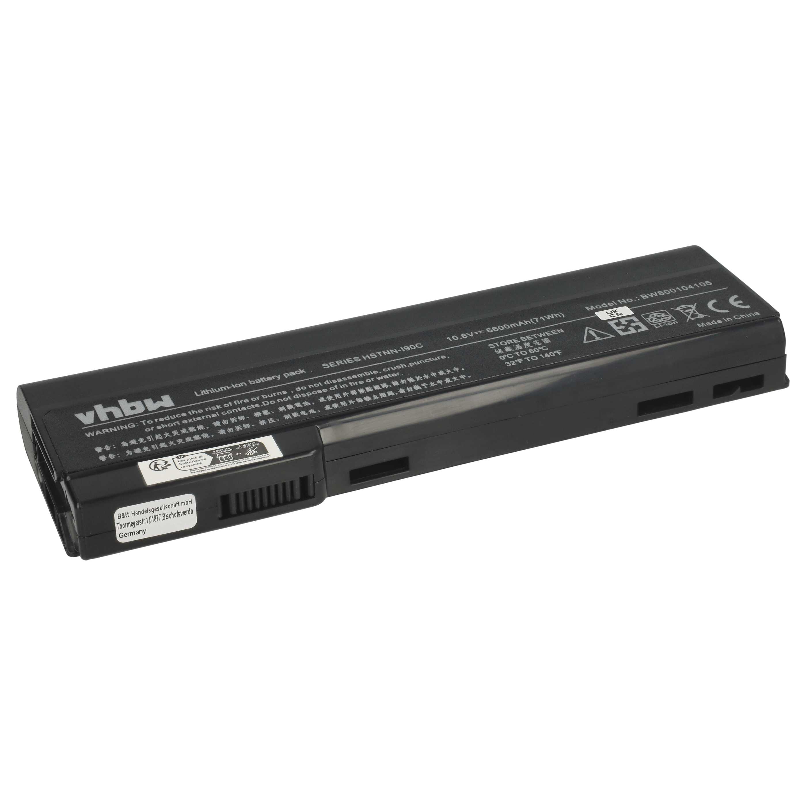 Notebook Battery Replacement for HP 628368-241, 628368-251, 628368-421 - 6600 mAh 11.1 V Li-Ion, black