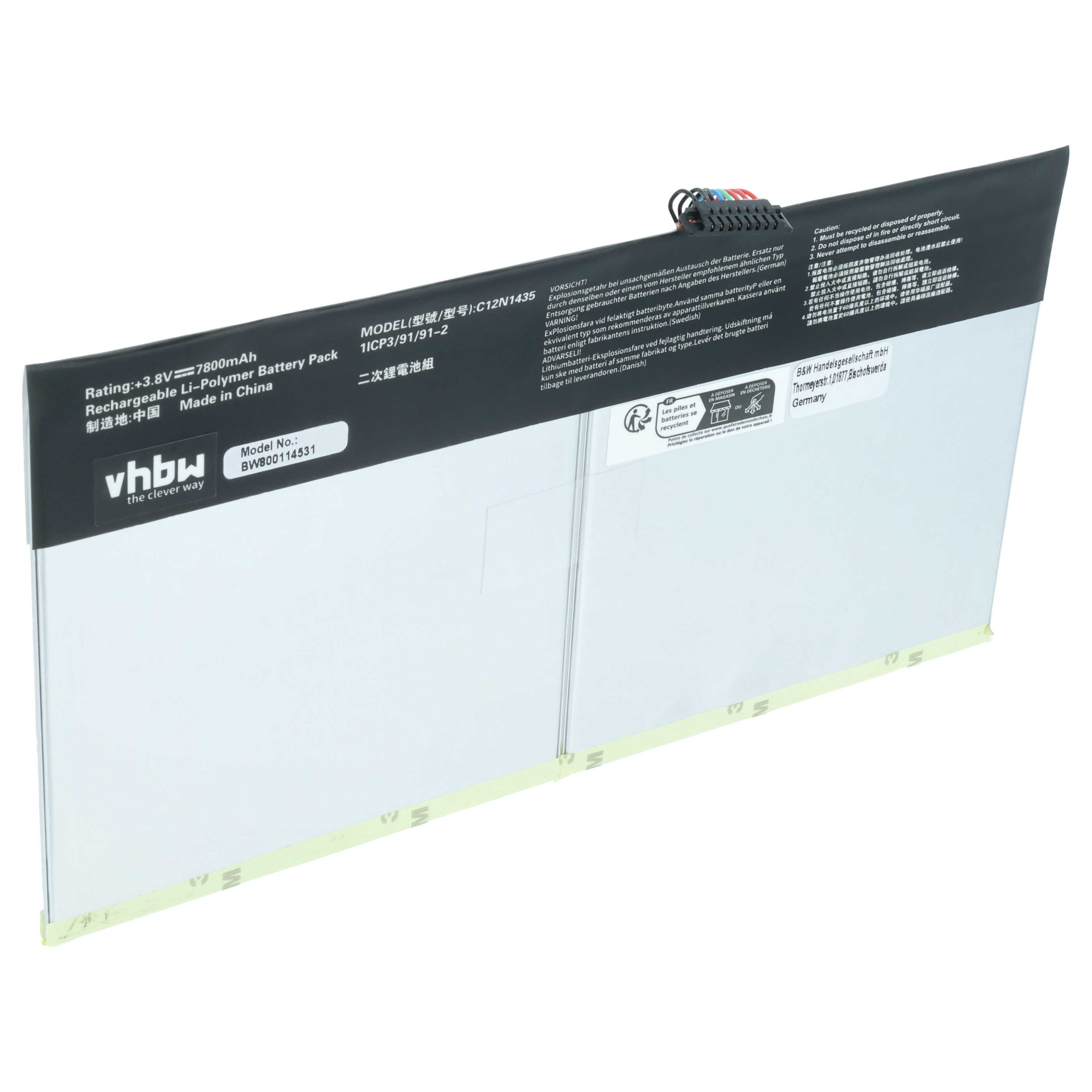 Batteria per tablet sostituisce Asus C12-N1435, C12N1435 - 7800mAh 3,8V Li-Poly