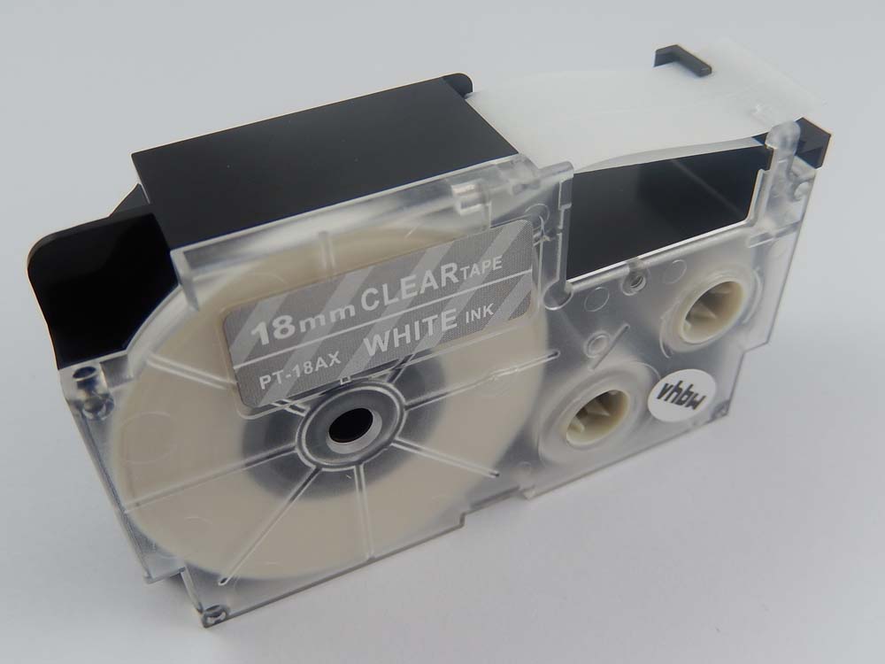 Cassette à ruban remplace Casio XR-18AX1, XR-18AX - 18mm lettrage Blanc ruban Transparent, pet+ RESIN
