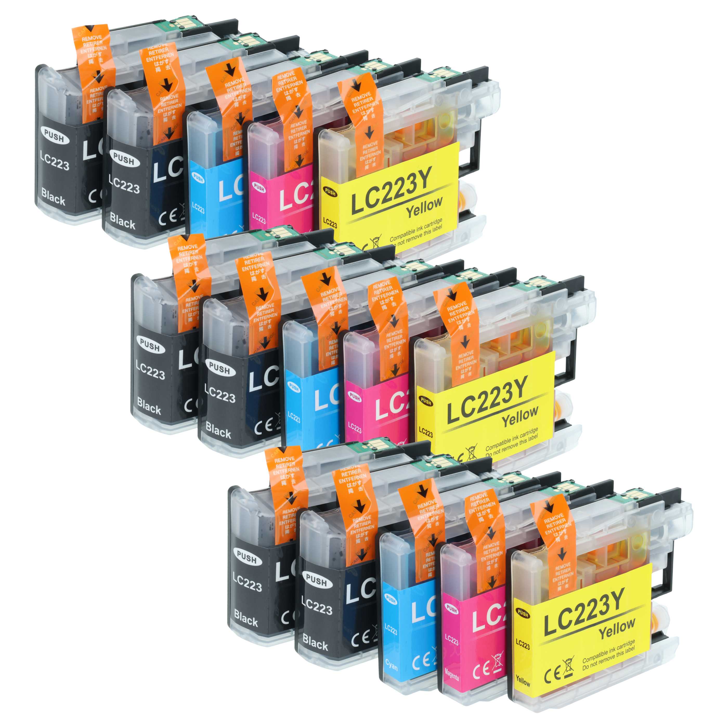 15x Set cartucce di inchiostro sostituisce Brother LC223, LC223BK per stampante - B/C/M/Y 186 ml + chip