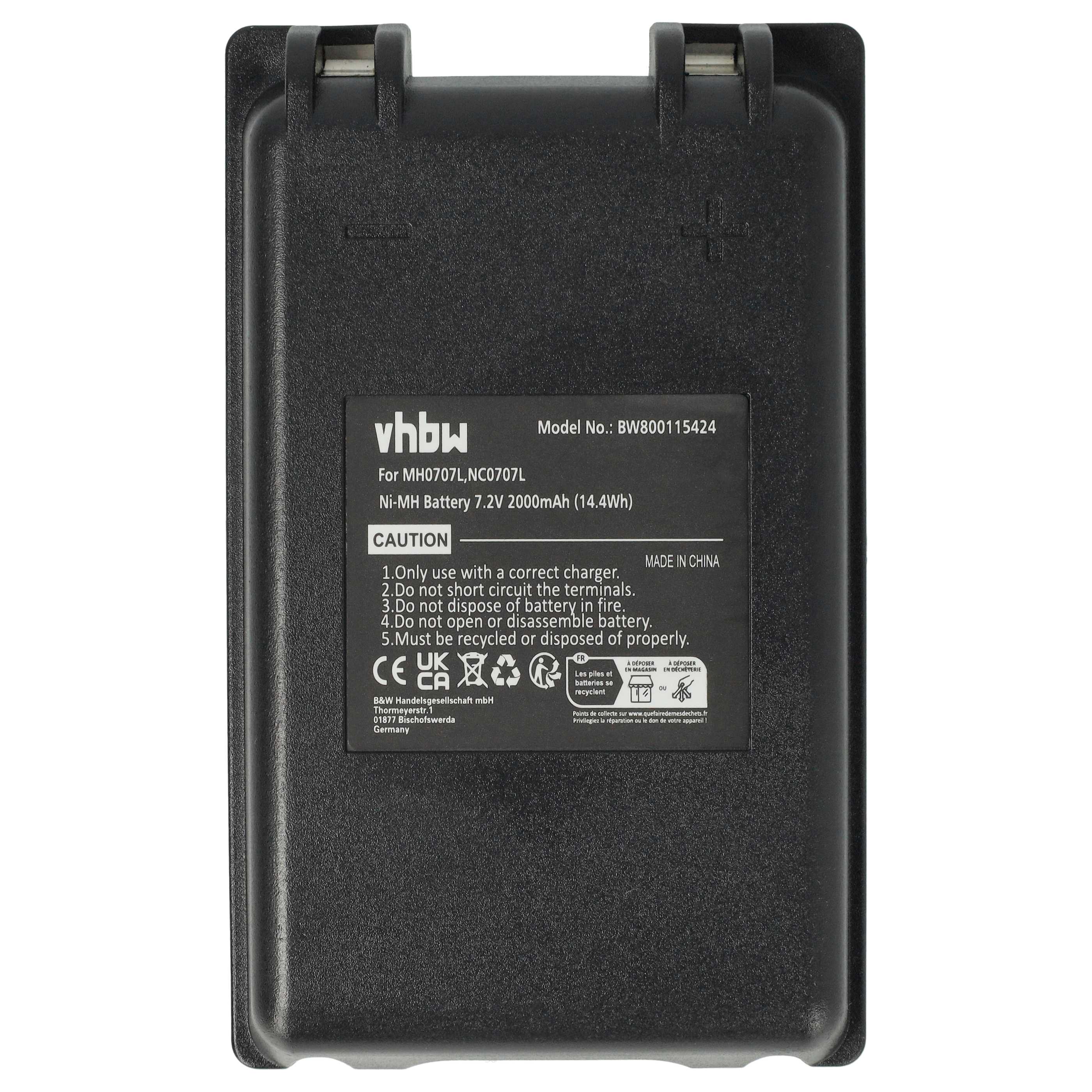 Battery (5 Piece) as Replacement for Autec MH0707L, NC0707L Remote Control - 2000 mAh 7.2 V NiMH