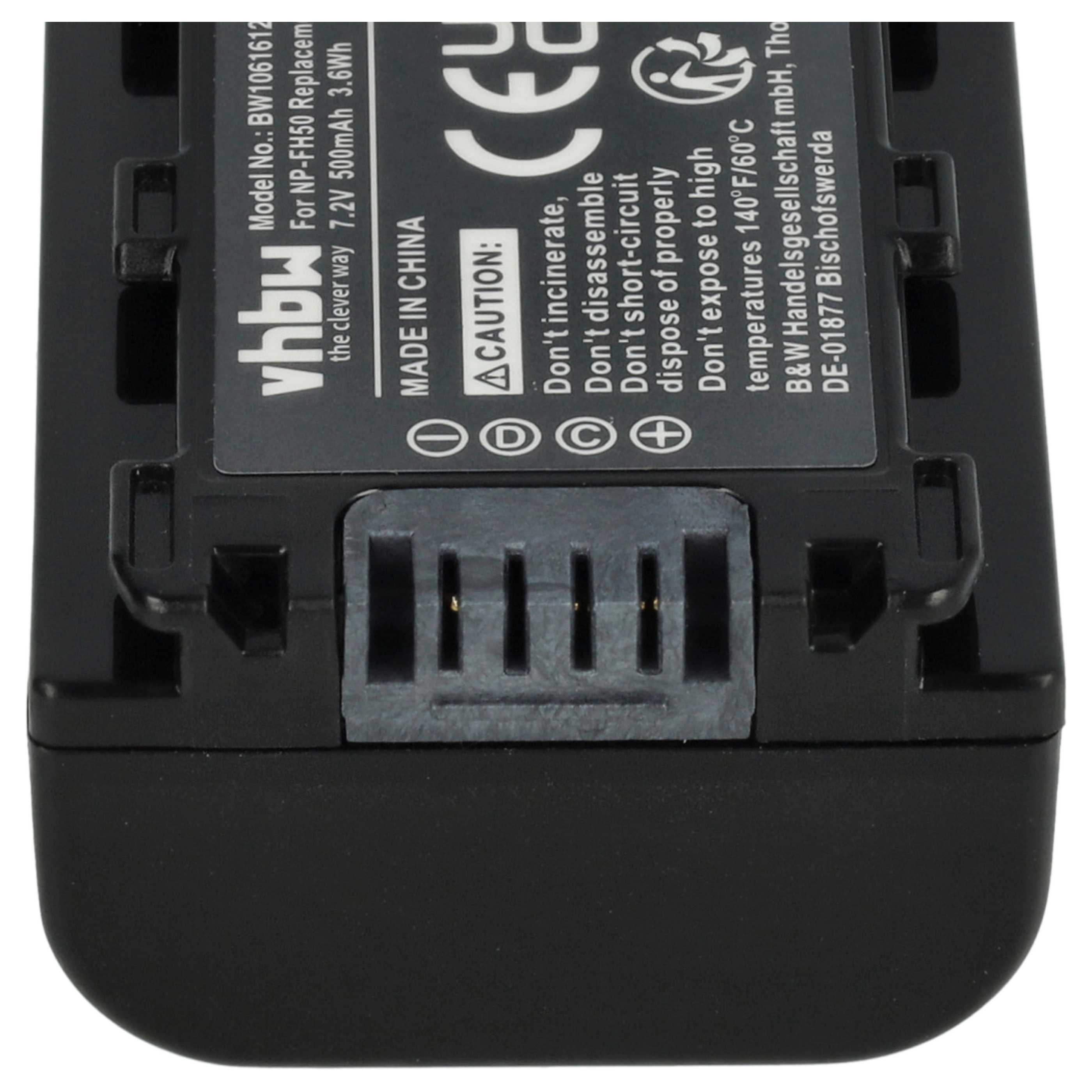 2x Battery replaces Sony NP-FH50, NP-FH100, NP-FH70, NP-FH40 - 500mAh, 7.2V, Li-Ion with Info Chip