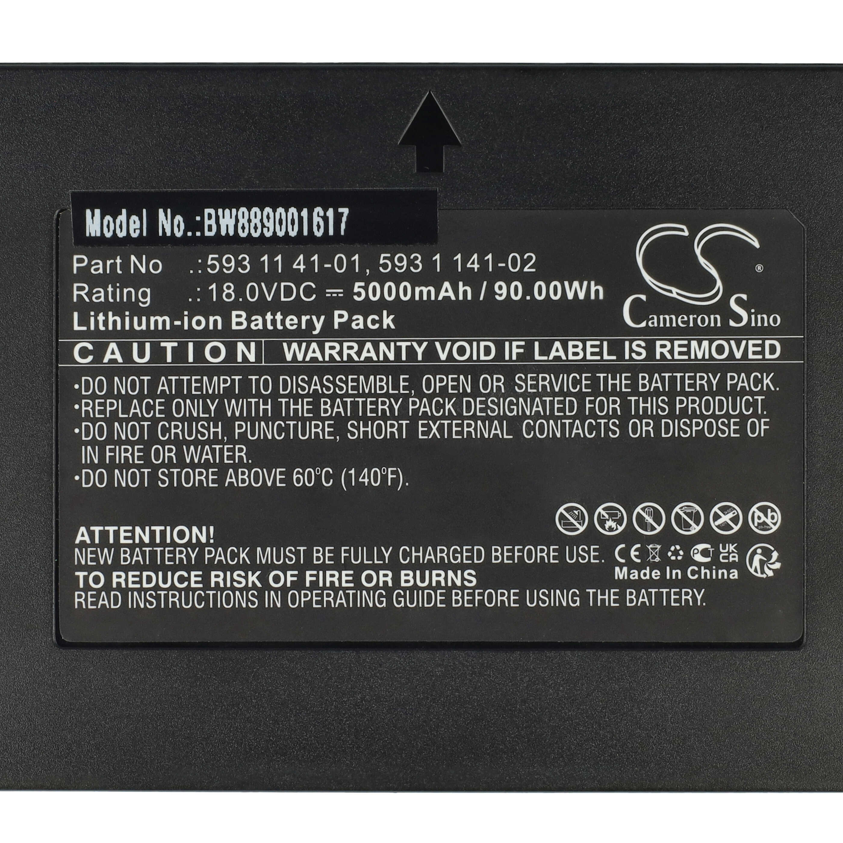 Lawnmower Battery Replacement for Husqvarna 529 60 68-02, 529 60 68-01 - 5000 mAh 18 V Li-Ion, black