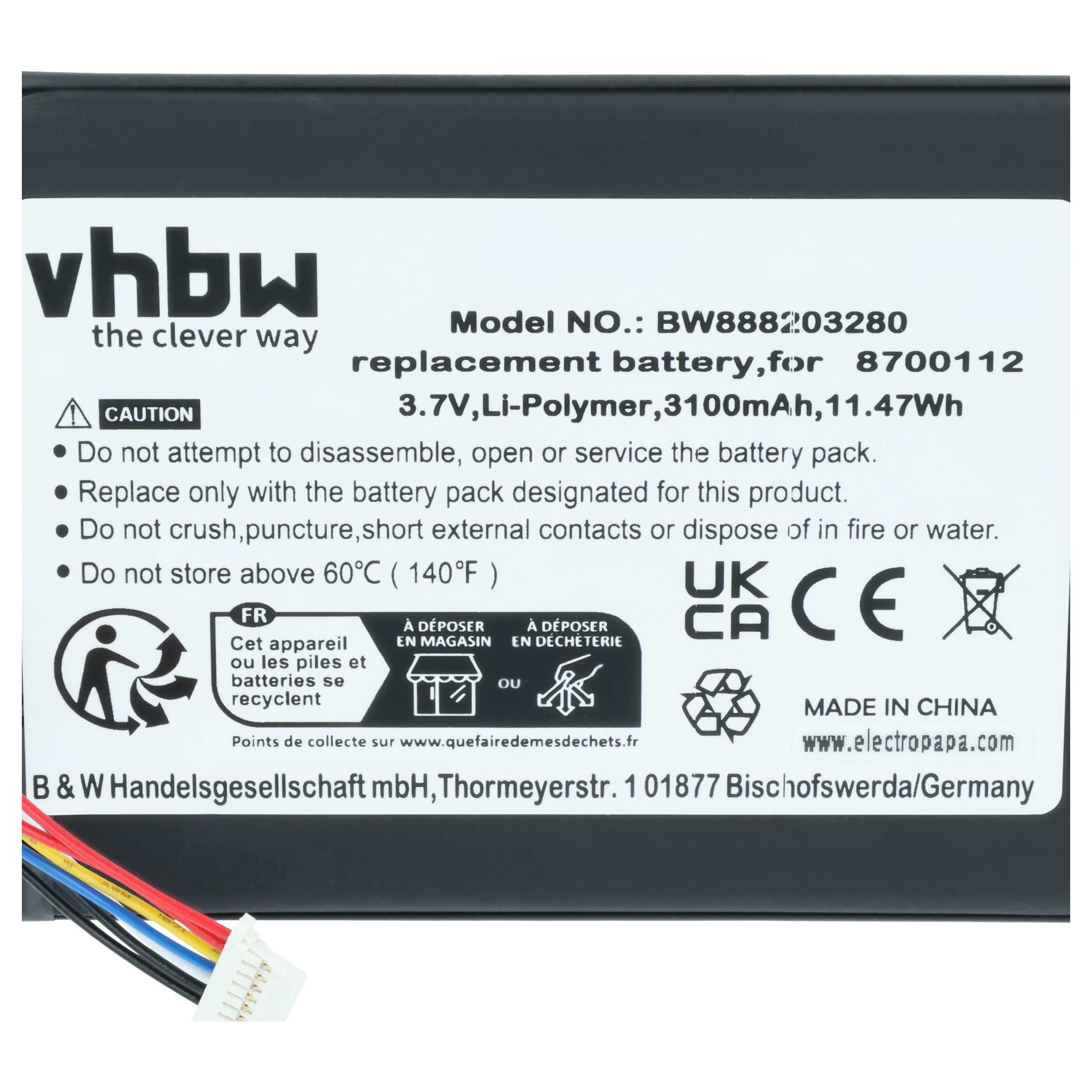 Batteria sostituisce Bang & Olufsen 8700112 per altoparlanti - 3100mAh 3,7V Li-Poly