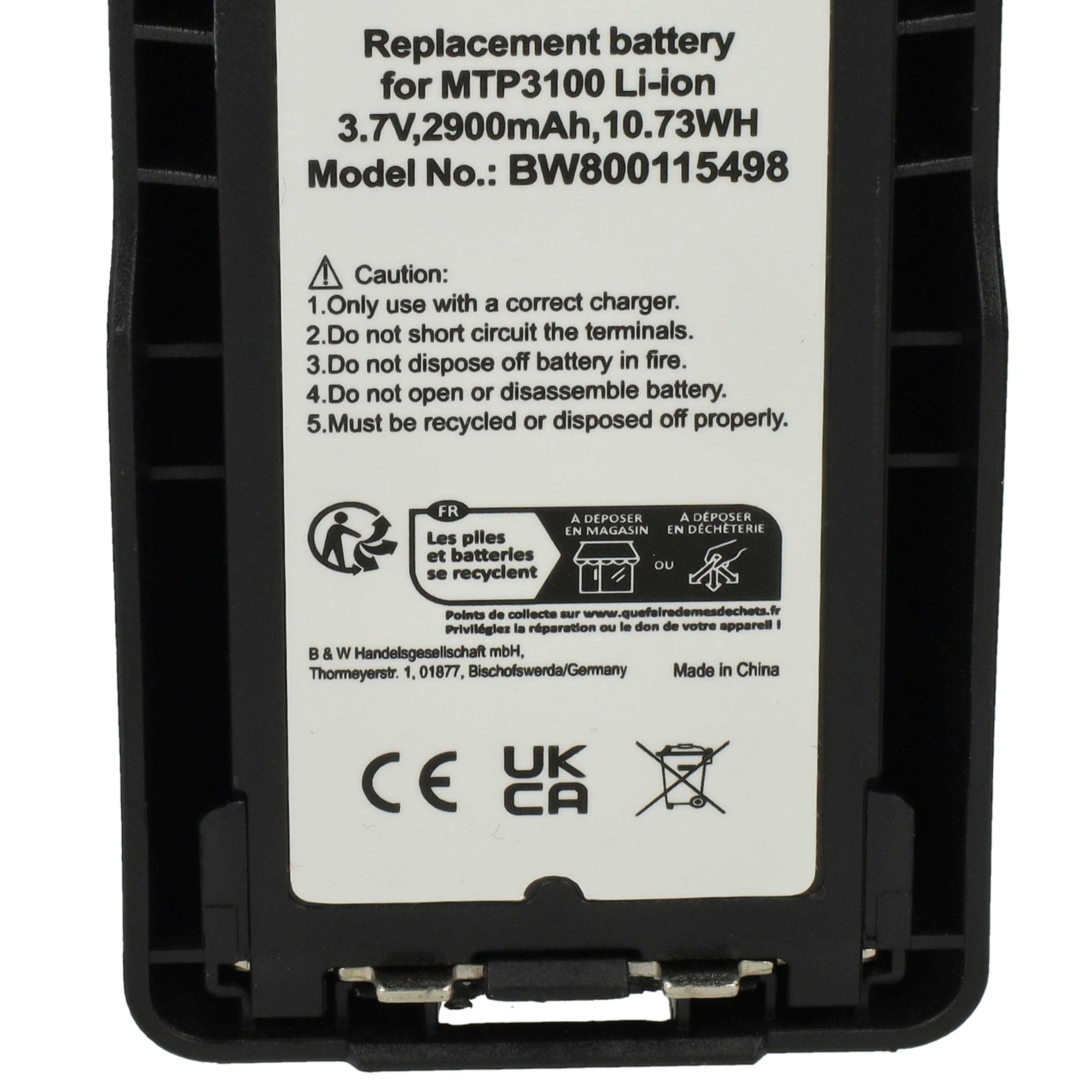 Radio Battery Replacement for Motorola NNTN8020B, NNTN8020AC, NNTN8020A, NNTN8020 - 2900 mAh 3.7 V Li-Ion